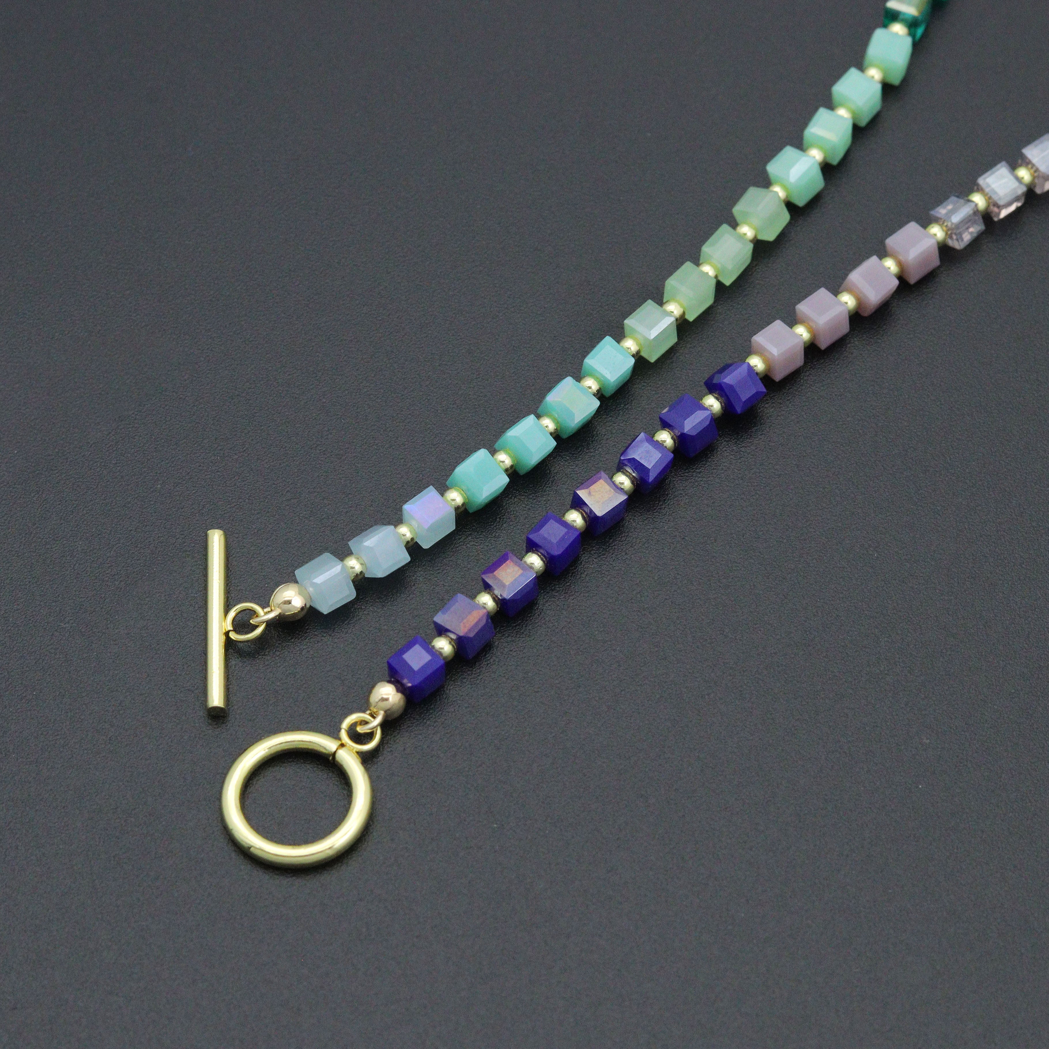 Rainbow Color Cube Stone Necklace/Bracelet with Toggle clasp, sku#EF763