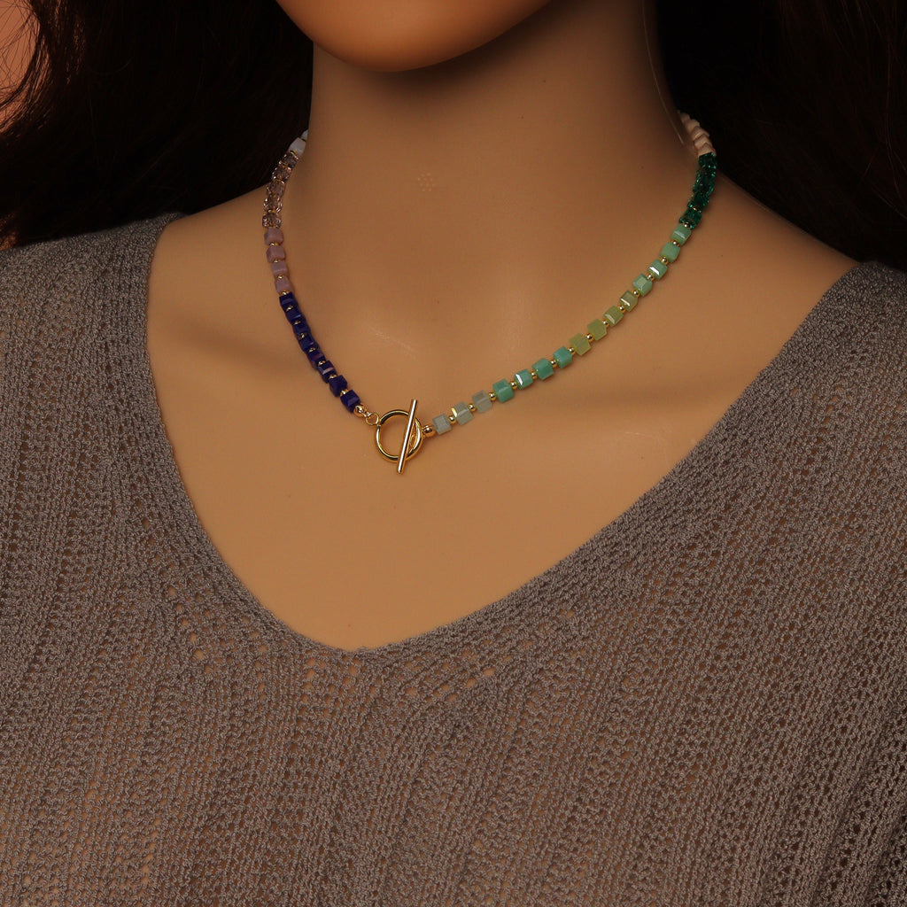 Rainbow Color Cube Stone Necklace/Bracelet with Toggle clasp, sku#EF763