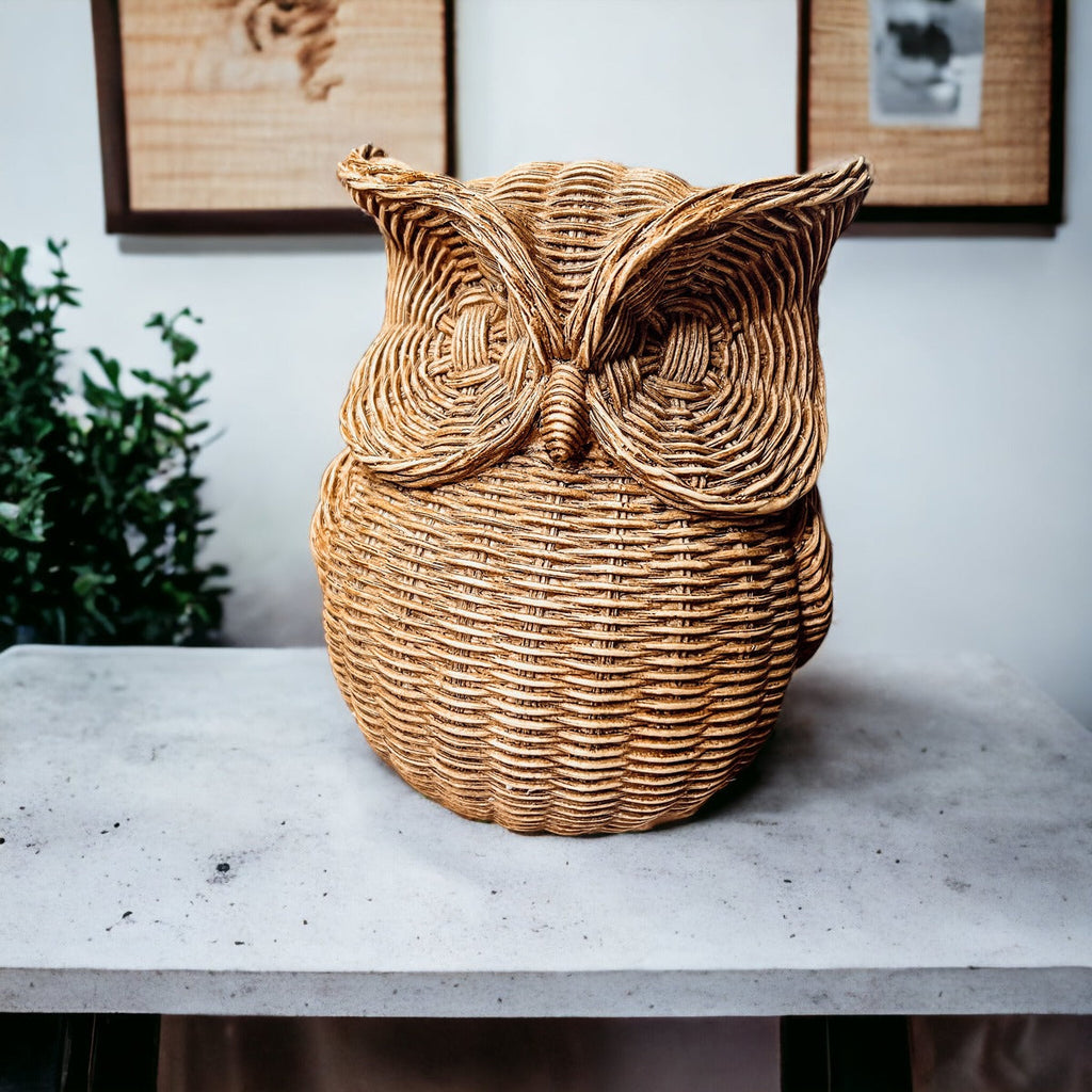 Basket Weave Owl Figurine Resin Rustic Owl Bookend Tabletop Accent Home Decor