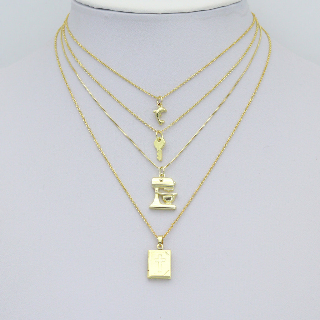 Gold Key Book Dolphin bakery mixer mechine Charm Pendant, Sku#Y1056