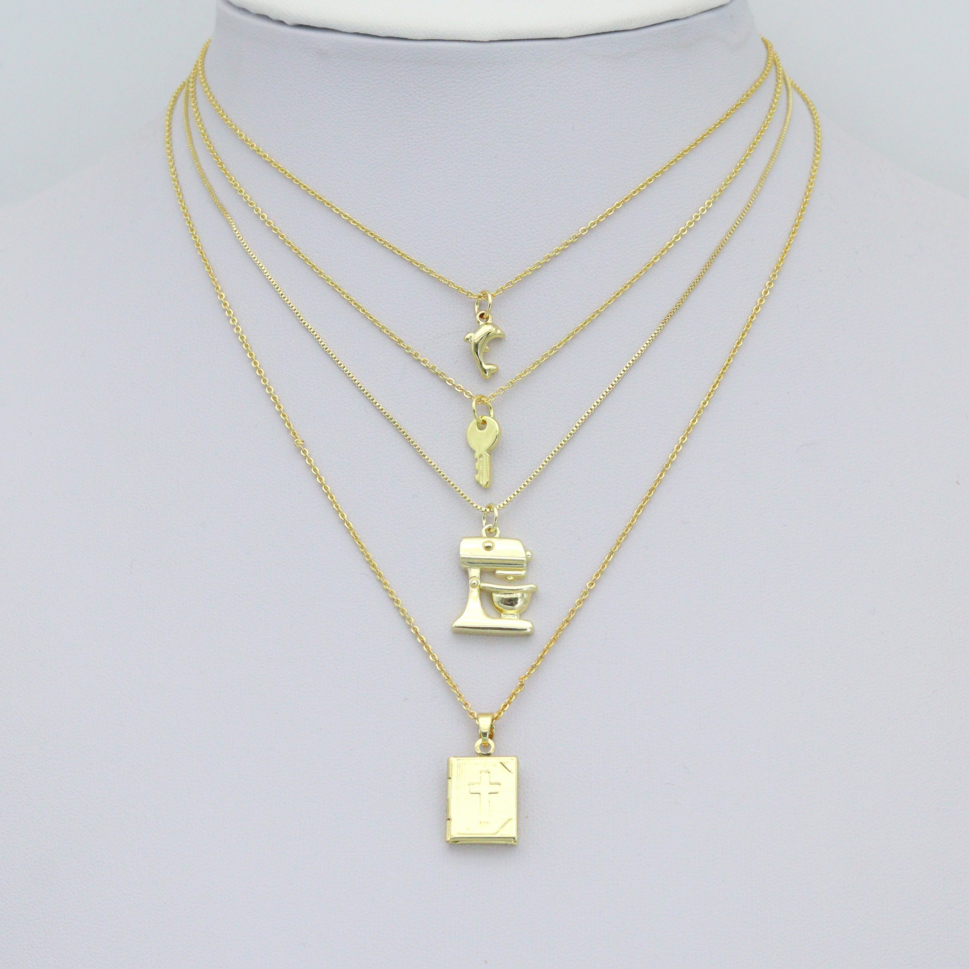 Gold Key Book Dolphin bakery mixer mechine Charm Pendant, Sku#Y1056