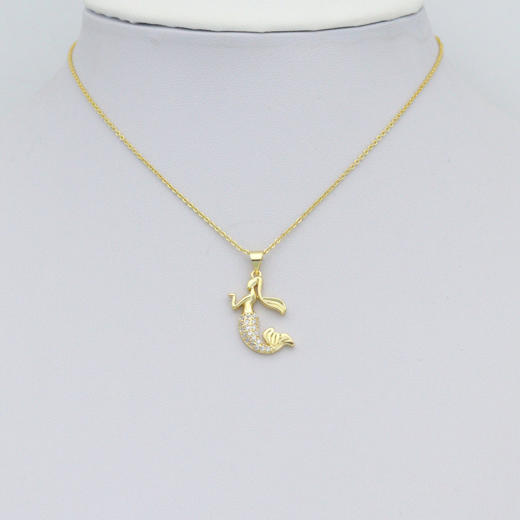 Clear CZ Gold Mermaid Charm Pendant,Sku#LX845