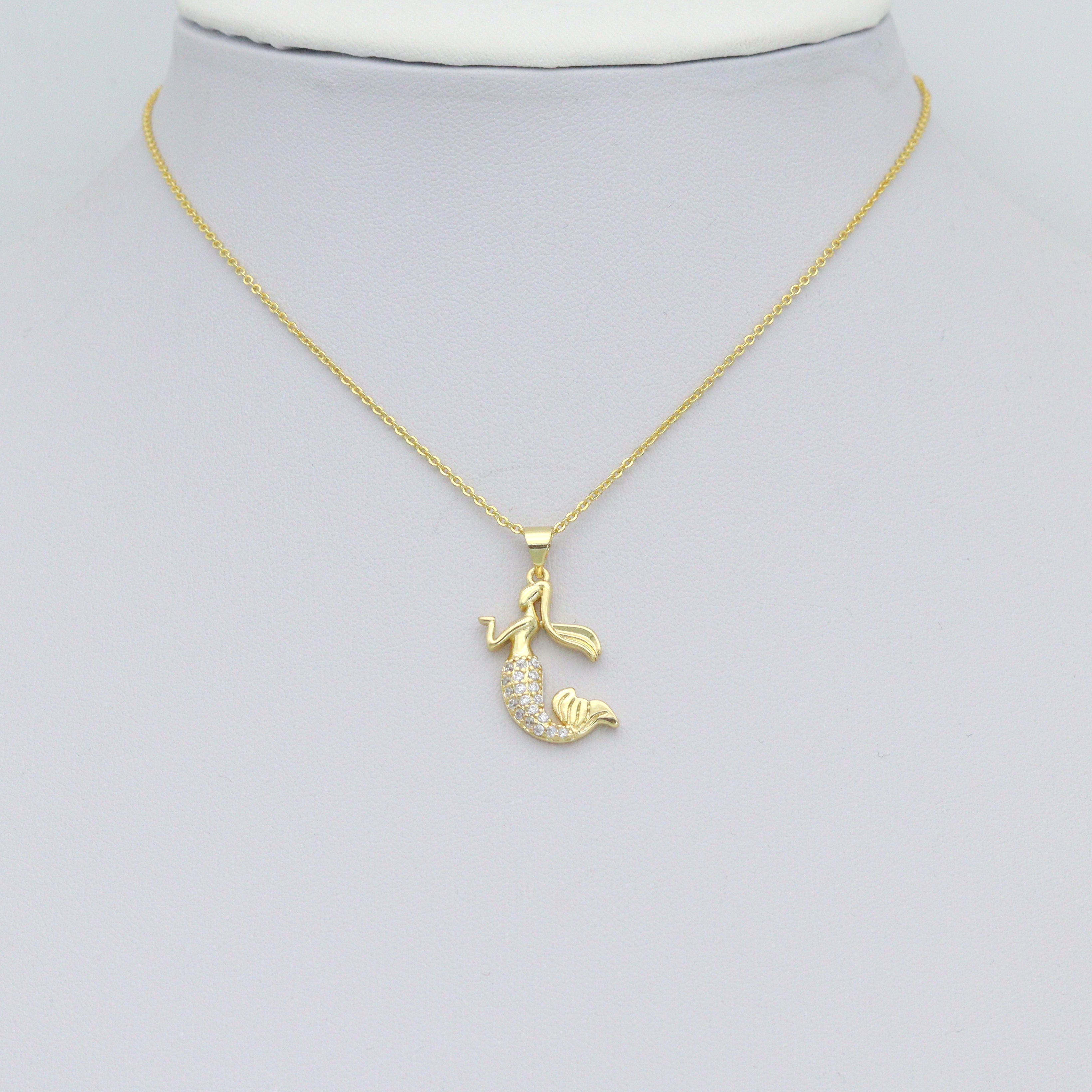 Clear CZ Gold Mermaid Charm Pendant,Sku#LX845