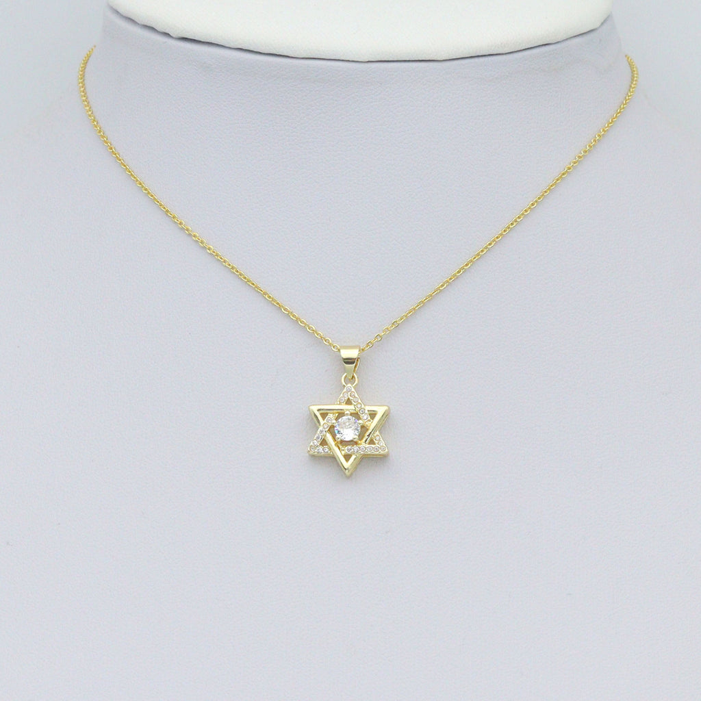 Clear CZ Gold Silver Star of David Shape charm, Sku#LX892