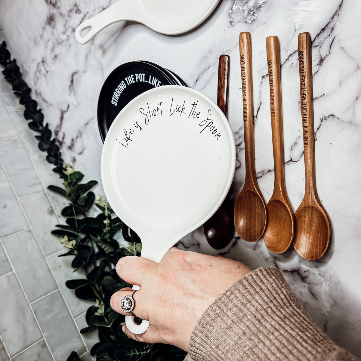 Spoon Rest And Wooden Spoon Set Custom Color Quote Choice Kitchen Gift