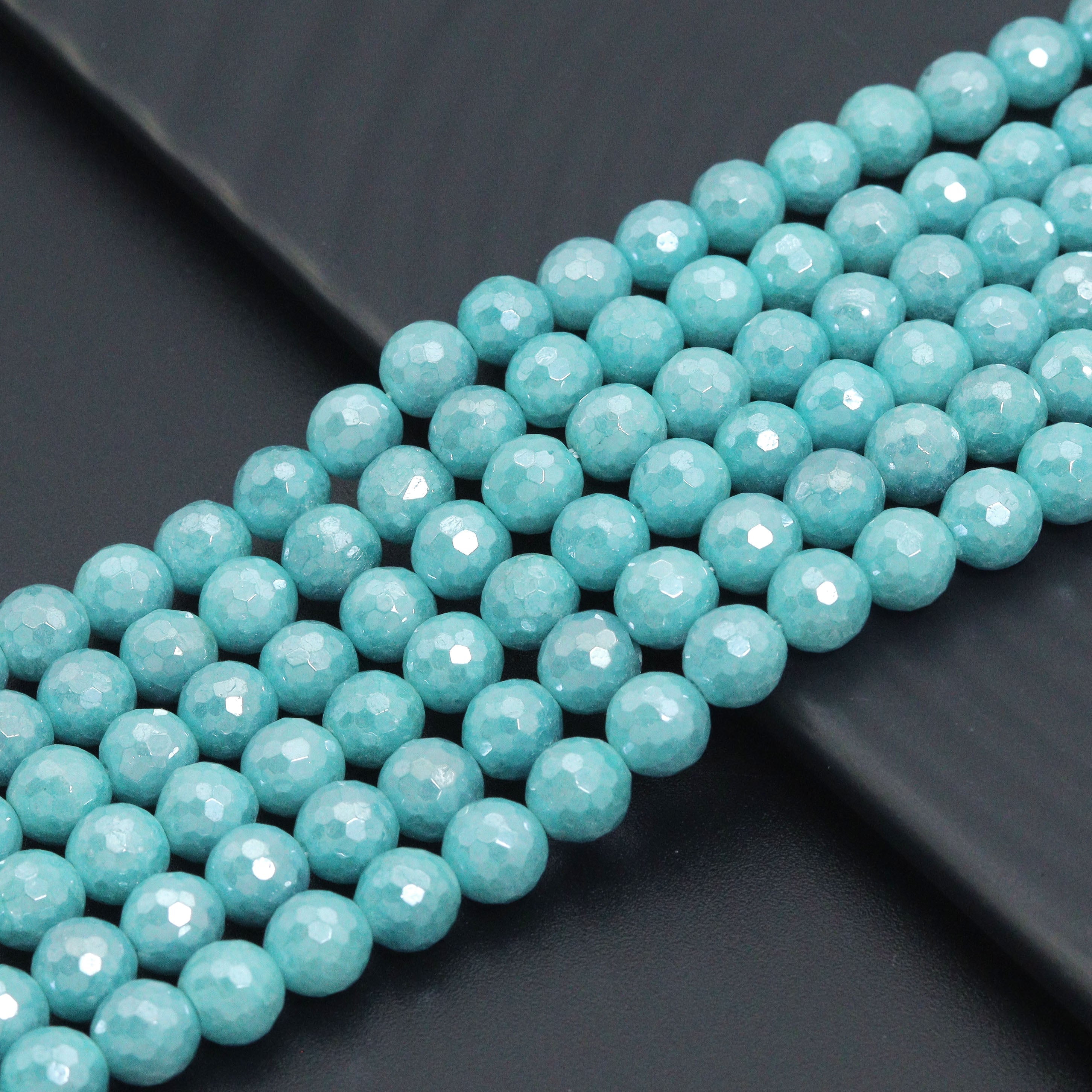 Mystic Silverite Plated Faceted Emerald Jade beads, U343