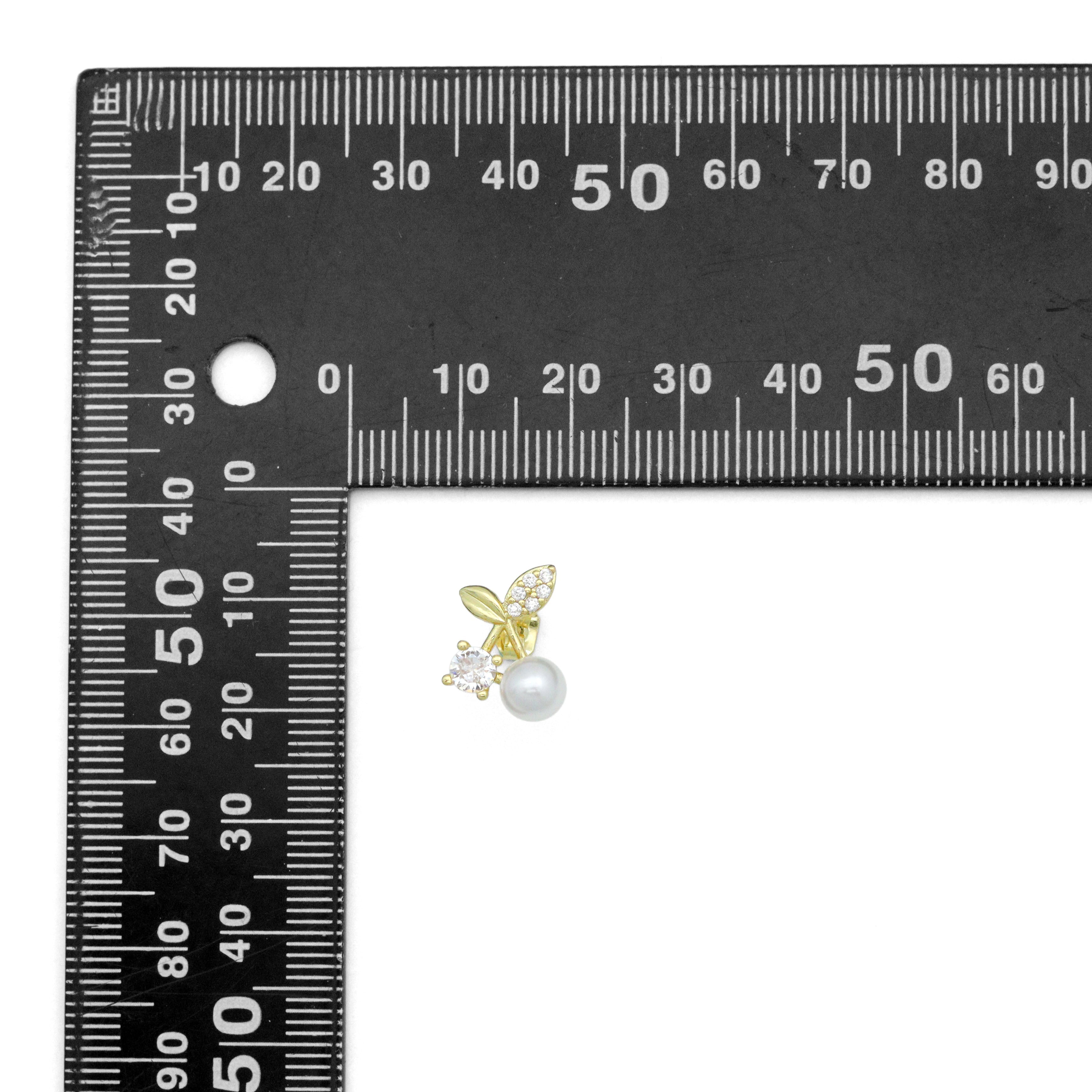 Clear CZ White Pearl Cherry Stud Earrings, Sku#A501