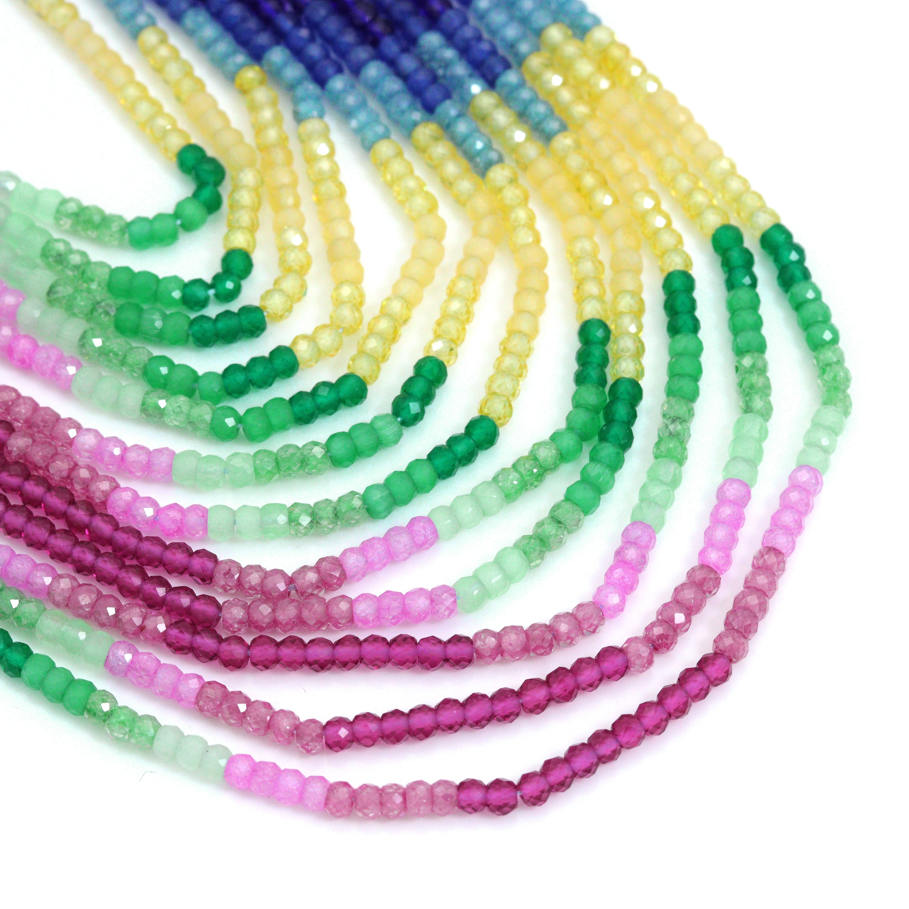 2x3mm Multicolor CZ/Crystal/Cat's Eye Rondelle Faceted Beads, Sku#U2332