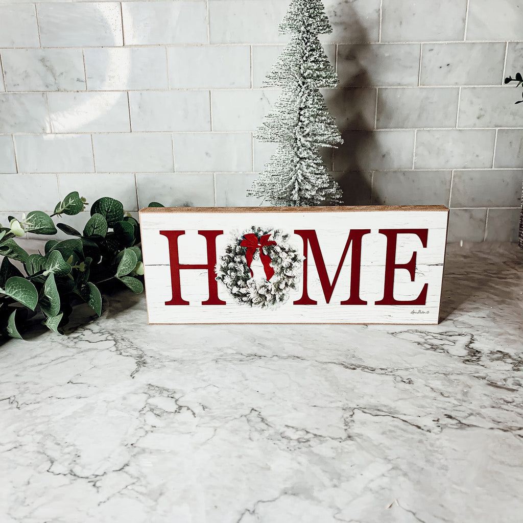 Christmas Home Wreath Sign Holiday Mantel Shelf Tray Decor Rustic Wooden
