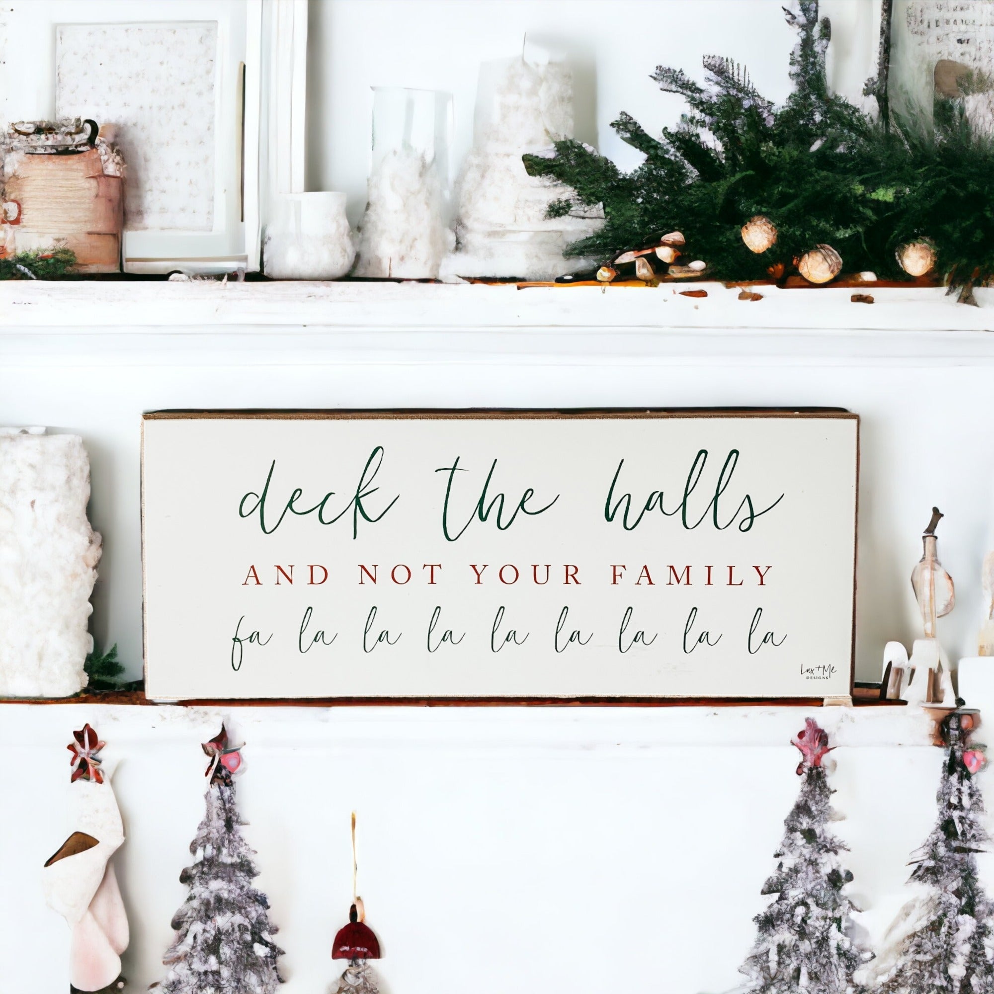Deck The Halls Funny Christmas Wood Sign Handmade Tabletop Mantel Shelf Decor 10x4x1 Red Green