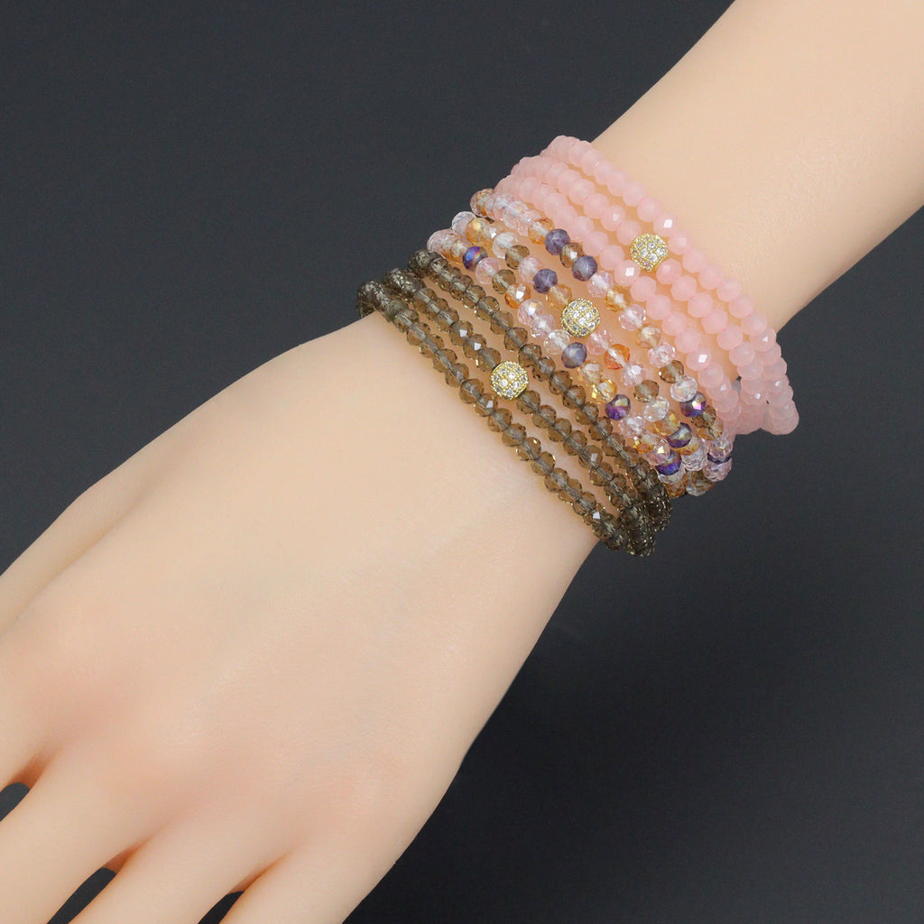 Smoky Quartz, Rose Quartz, Mix Color Quartz Color Crystal Beads Triple Wrap Bracelet Necklace, sku#EF783