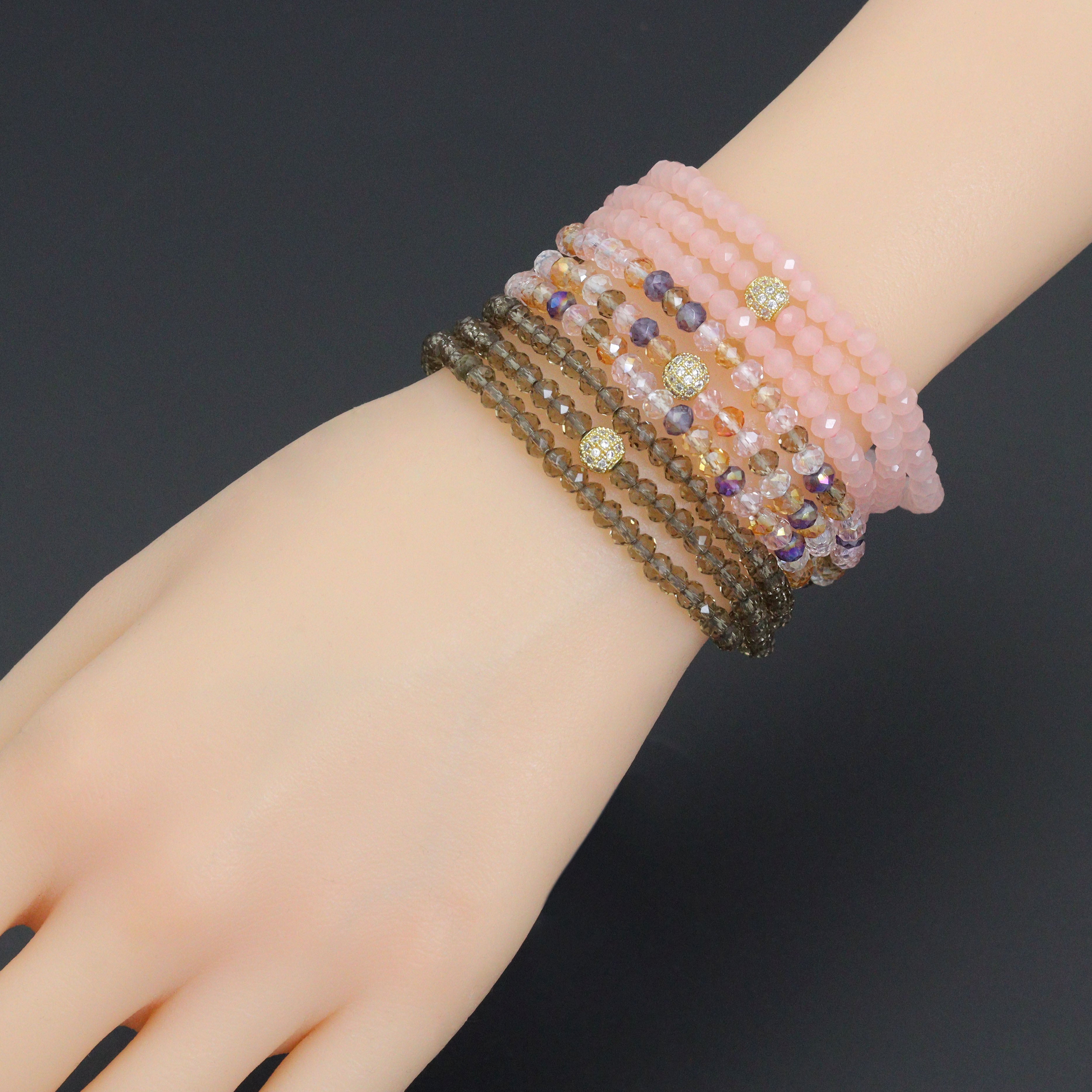 Smoky Quartz, Rose Quartz, Mix Color Quartz Color Crystal Beads Triple Wrap Bracelet Necklace, sku#EF783