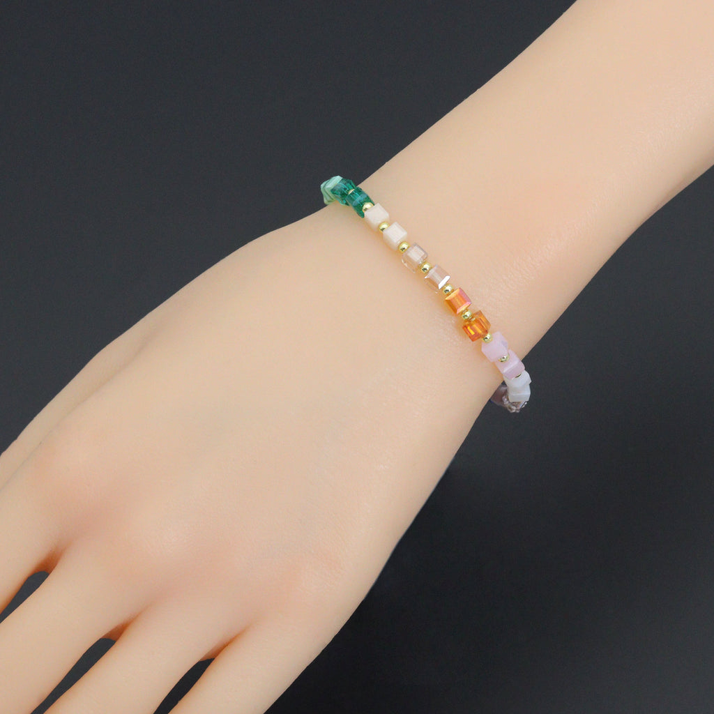 Rainbow Color Cube Stone Necklace/Bracelet with Toggle clasp, sku#EF763