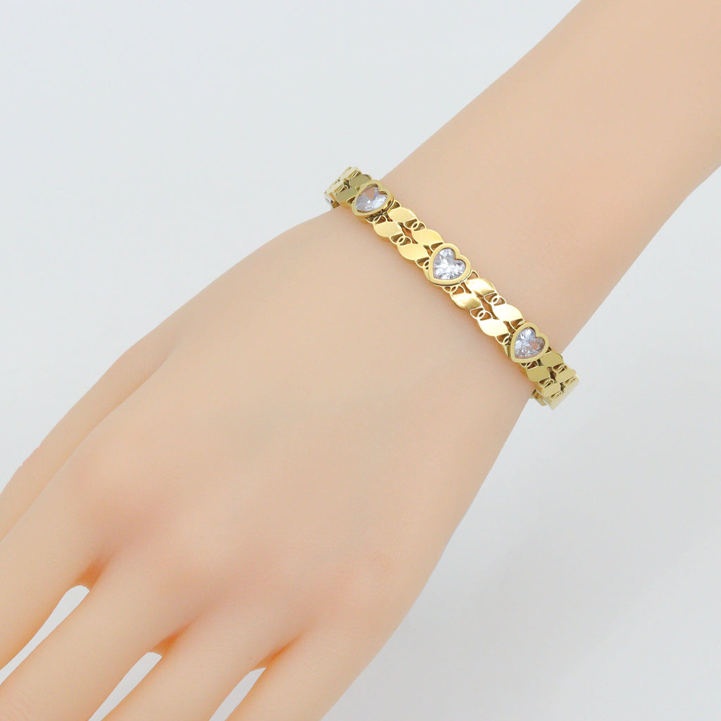 Clear Heart CZ Gold Silver Adjustable Bracelet, Sku#BXG11