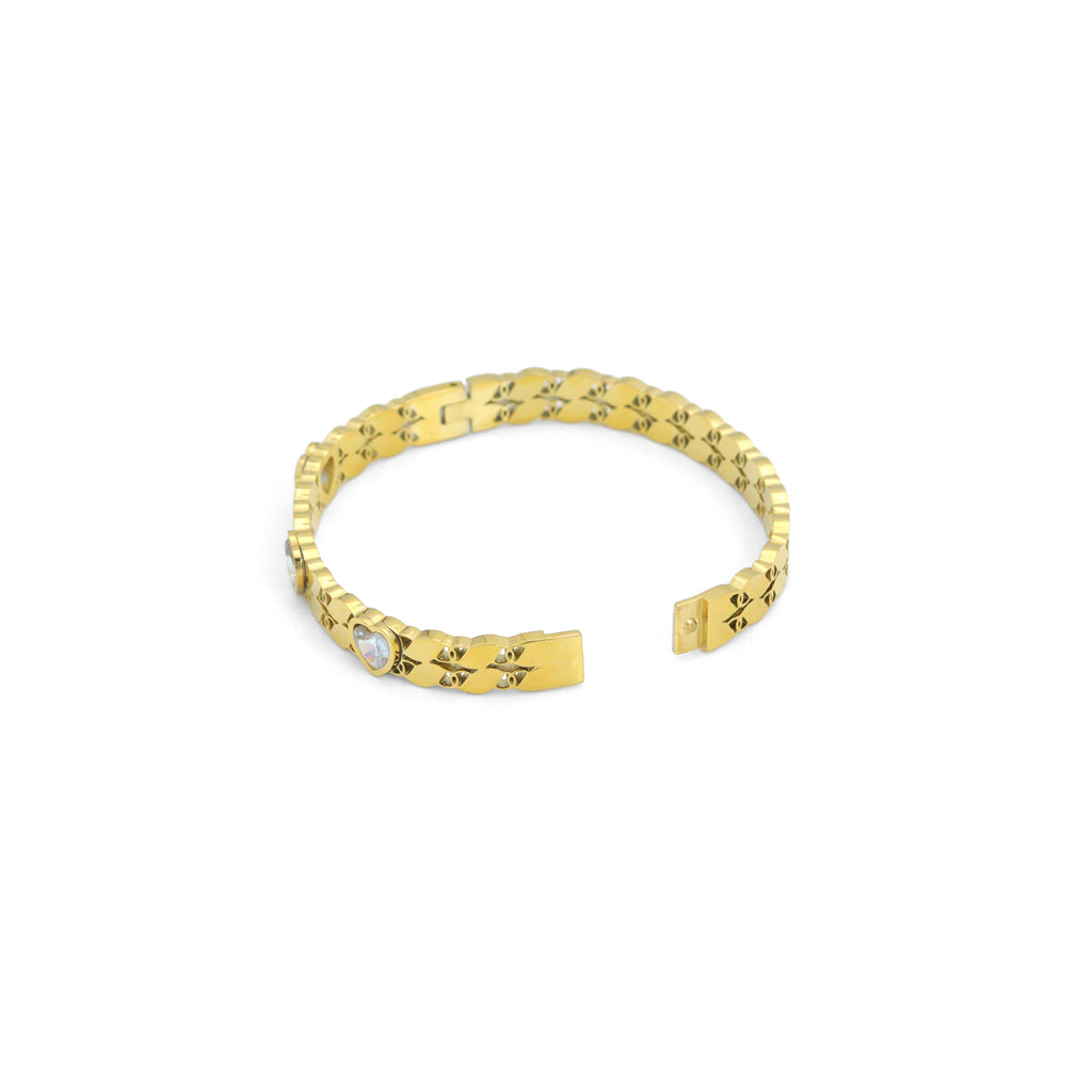 Clear Heart CZ Gold Silver Adjustable Bracelet, Sku#BXG11