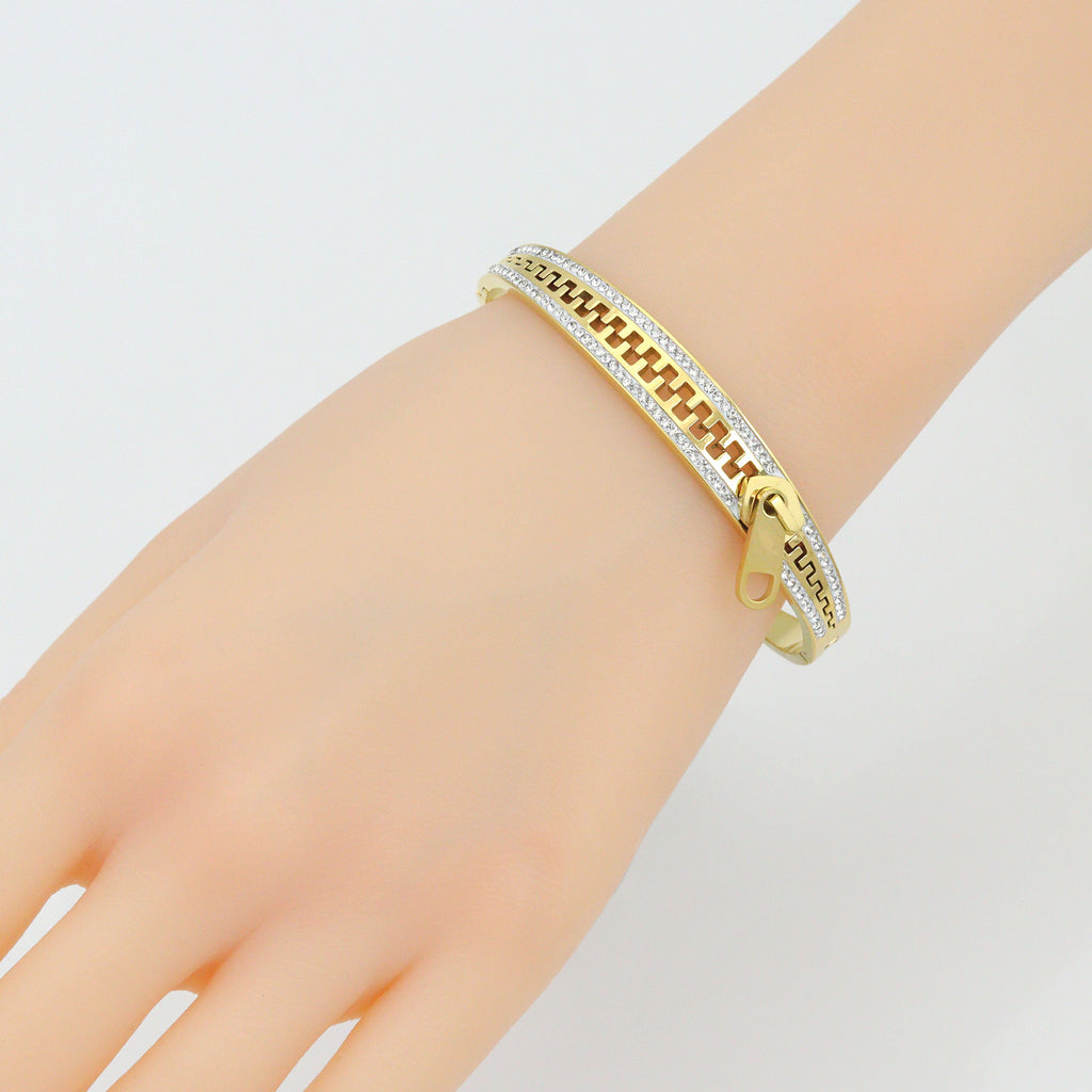 Gold Silver Stainless Steel Zipper CZ Pave  Bracelet, Sku#BXG10
