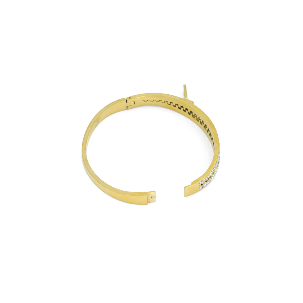 Gold Silver Stainless Steel Zipper CZ Pave  Bracelet, Sku#BXG10