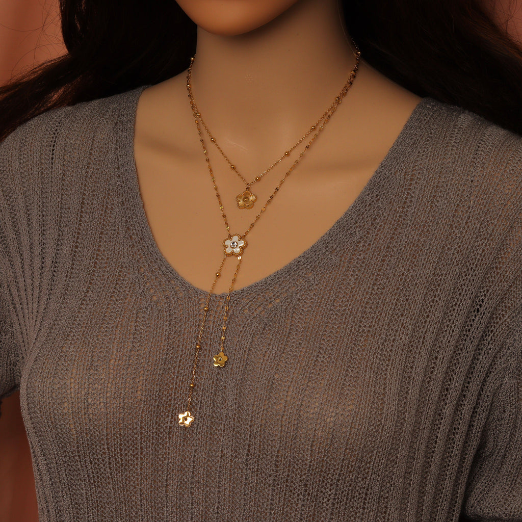 Flower Pendant Double Link Link Chain Necklace , Sku#BXG18