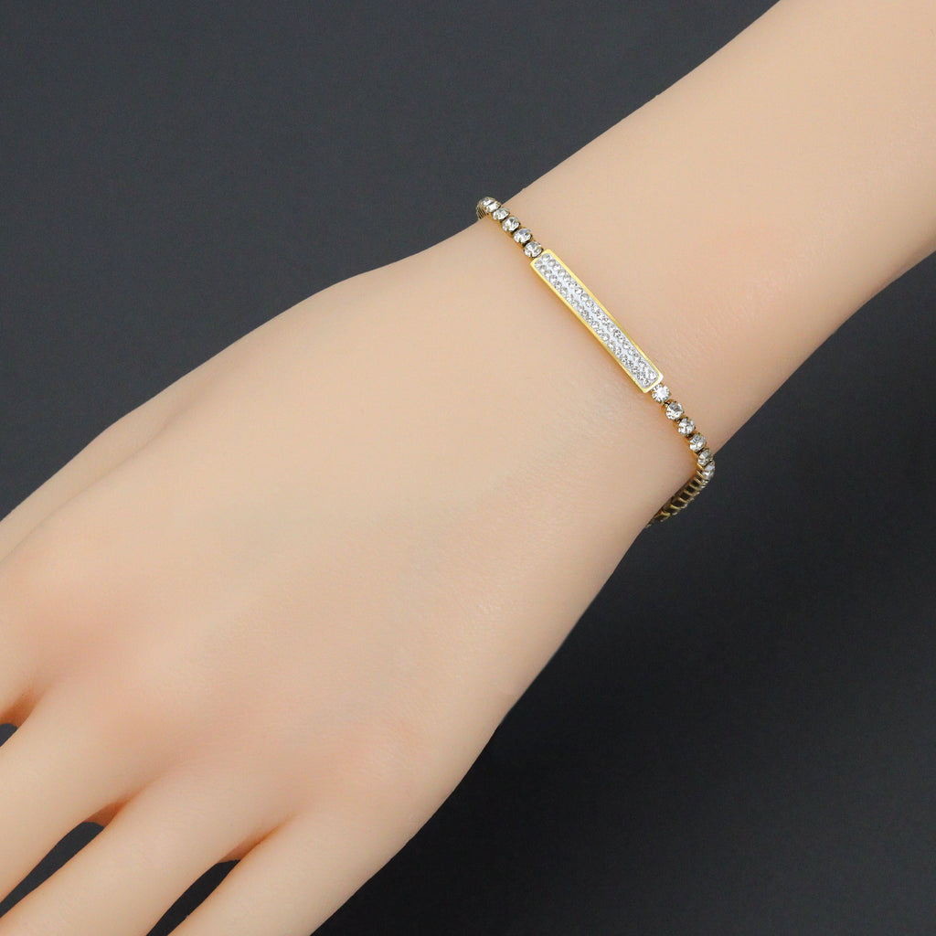 Tennis Chain Gold Bar Chain Adjustable Bracelet, Sku#BXG23