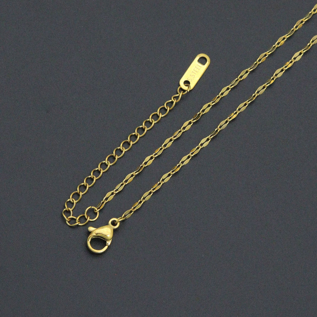 Mother of Pearl Shell Pendant Gold Dainty Link Adjustable Necklace , Sku#BXG17