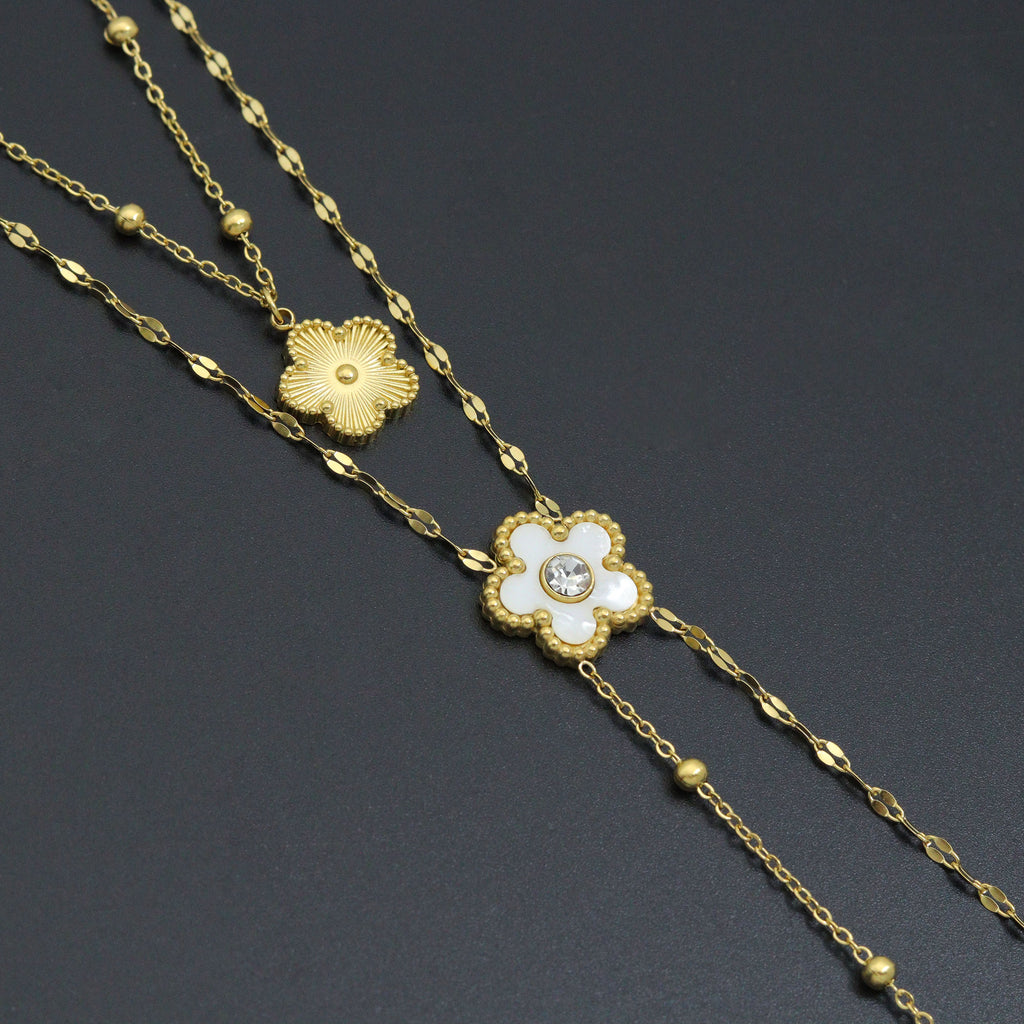 Flower Pendant Double Link Link Chain Necklace , Sku#BXG18