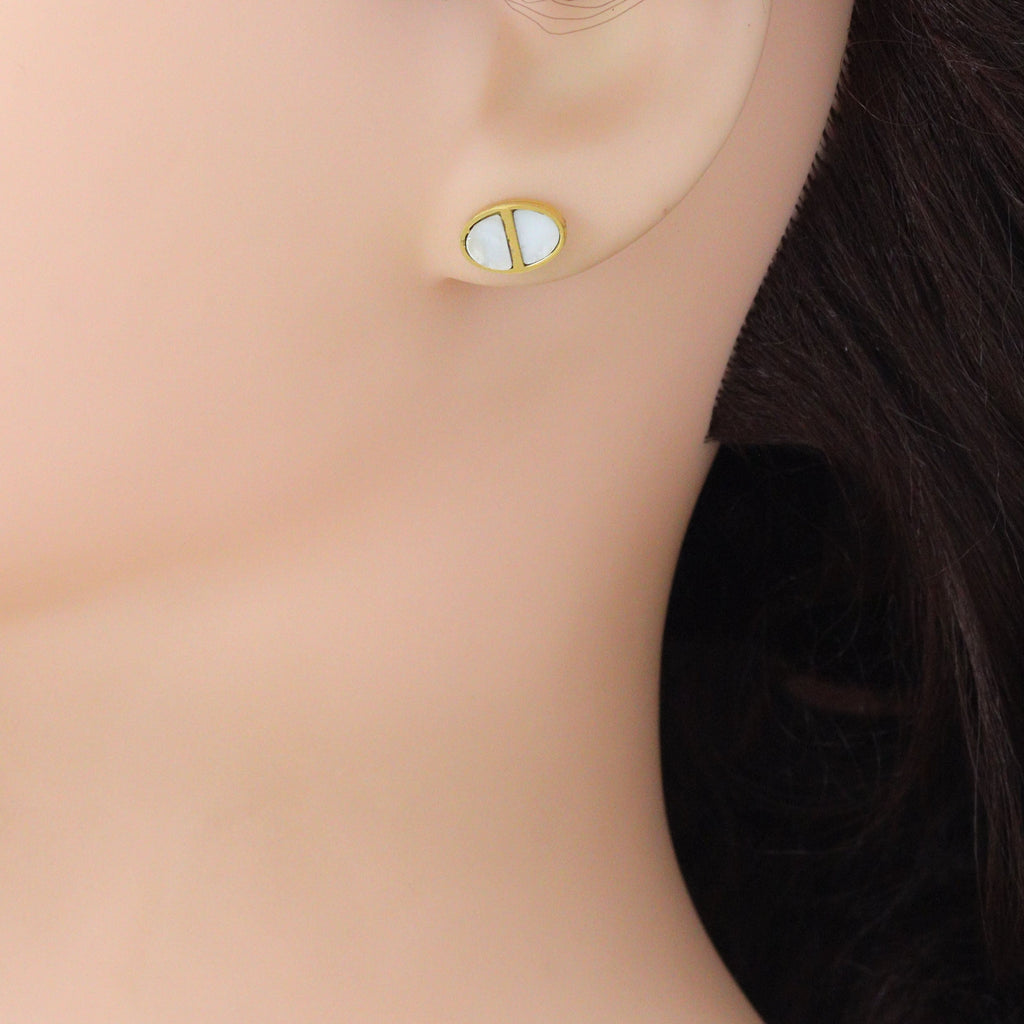 Mother of Pearl Oval Gold Link Adjustable Necklace Earring set, Sku#BXG14