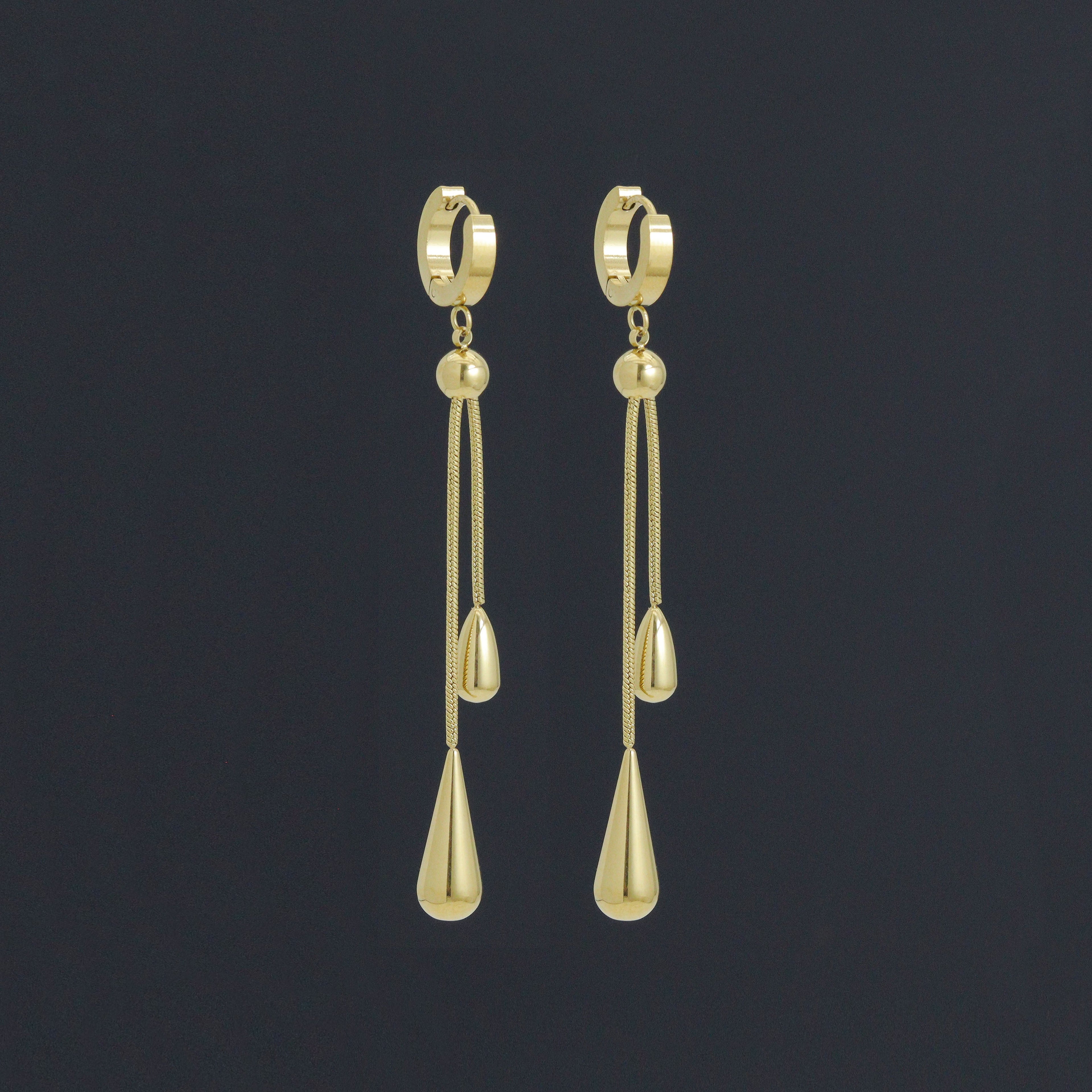 Gold Teardrop Pendant Snake Chain Necklace Earring set, Sku#BXG13