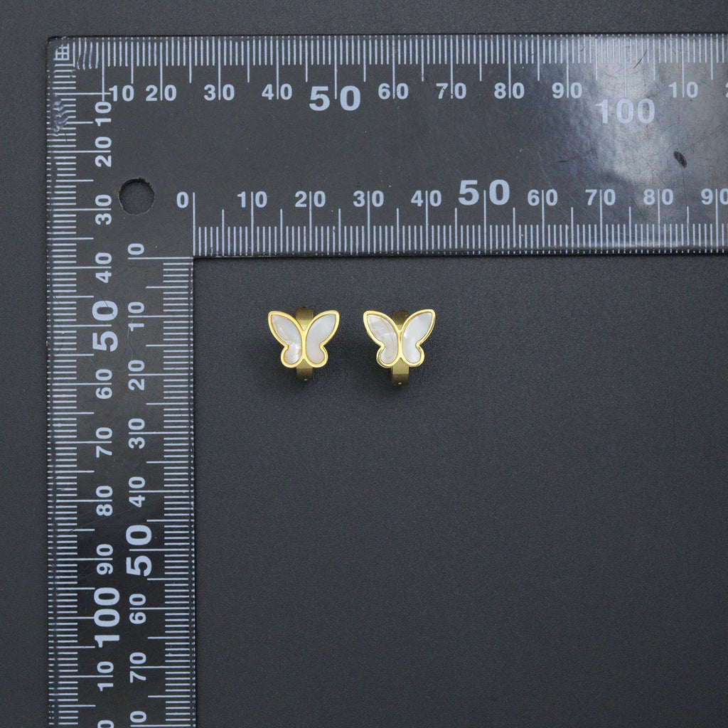 White Mother of Pearl Butterfly Hoop Earrings, Sku#BXG16