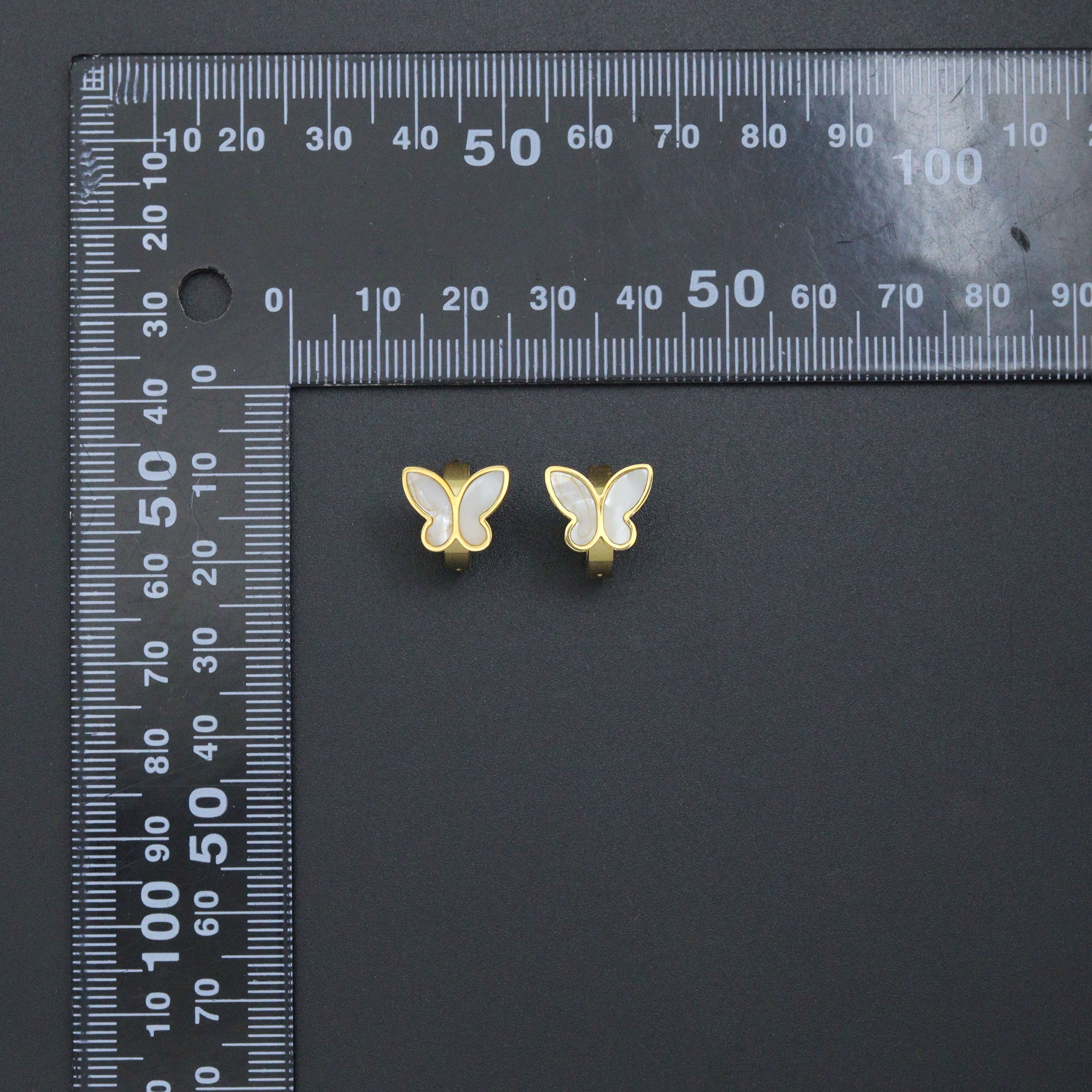 White Mother of Pearl Butterfly Hoop Earrings, Sku#BXG16