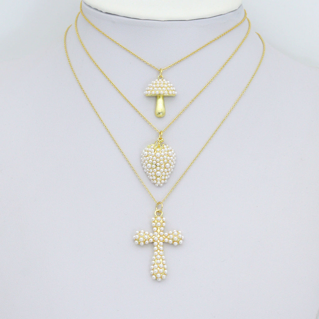 White Pearl Cross Mushroom charm, Sku#A500