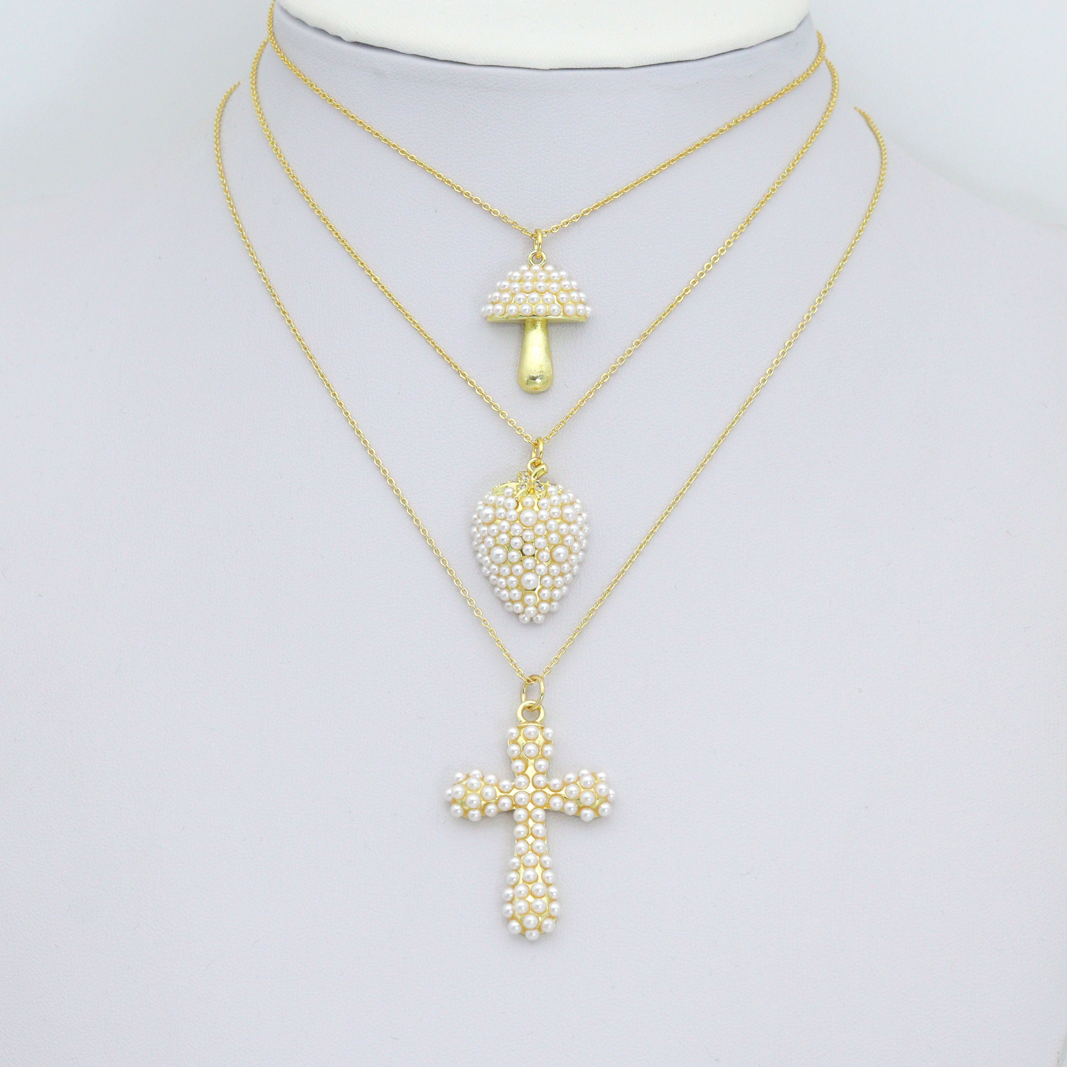 White Pearl Cross Mushroom charm, Sku#A500