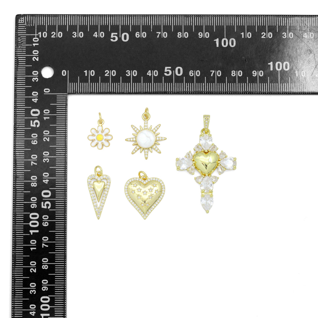 CZ Daisy flower, Sun, Star Heart, Flower Cross Pendant charm, Sku#LD762
