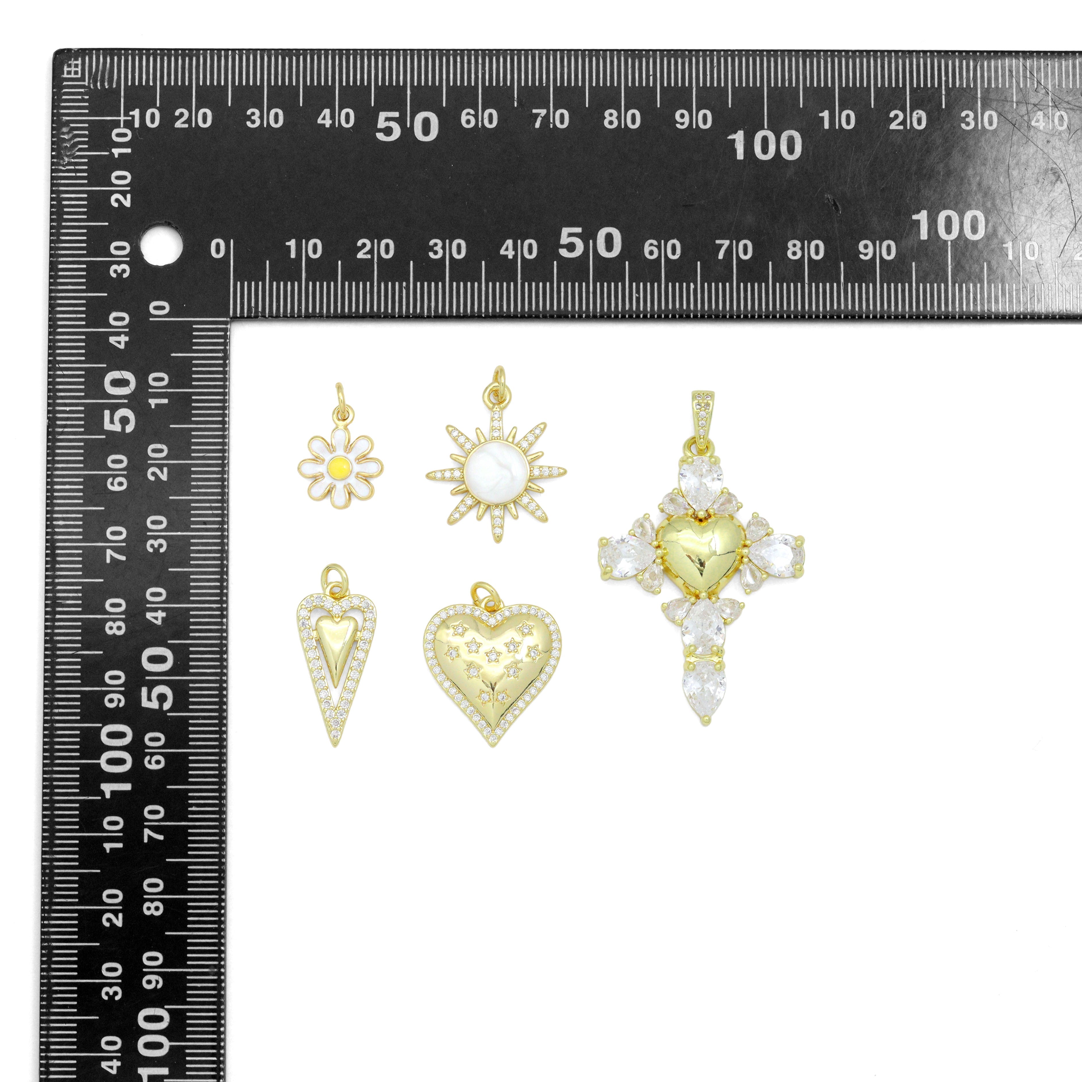 CZ Daisy flower, Sun, Star Heart, Flower Cross Pendant charm, Sku#LD762