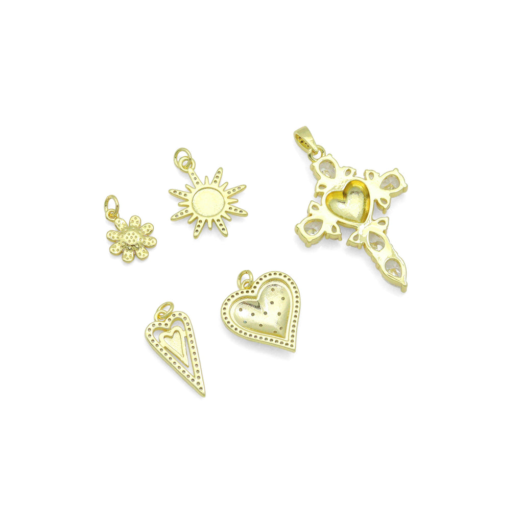 CZ Daisy flower, Sun, Star Heart, Flower Cross Pendant charm, Sku#LD762