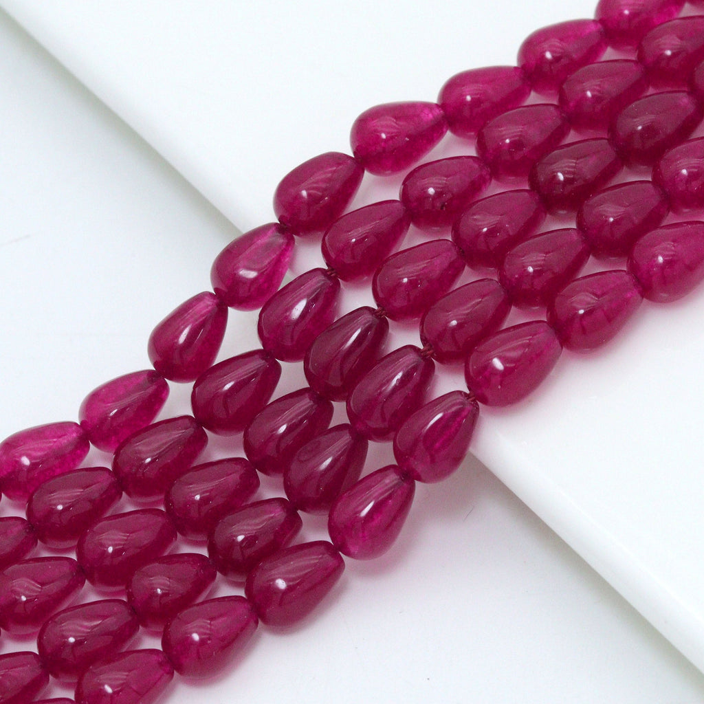 Green and Red Jade Smooth Teardrop Beads, Sku#U2336