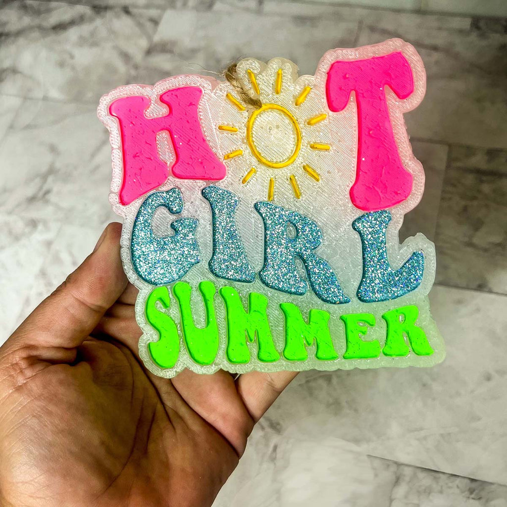 Hot Girl Summer Car Air Freshener Retro Sun Graphic Glitter Scented Hanging Car Accessory