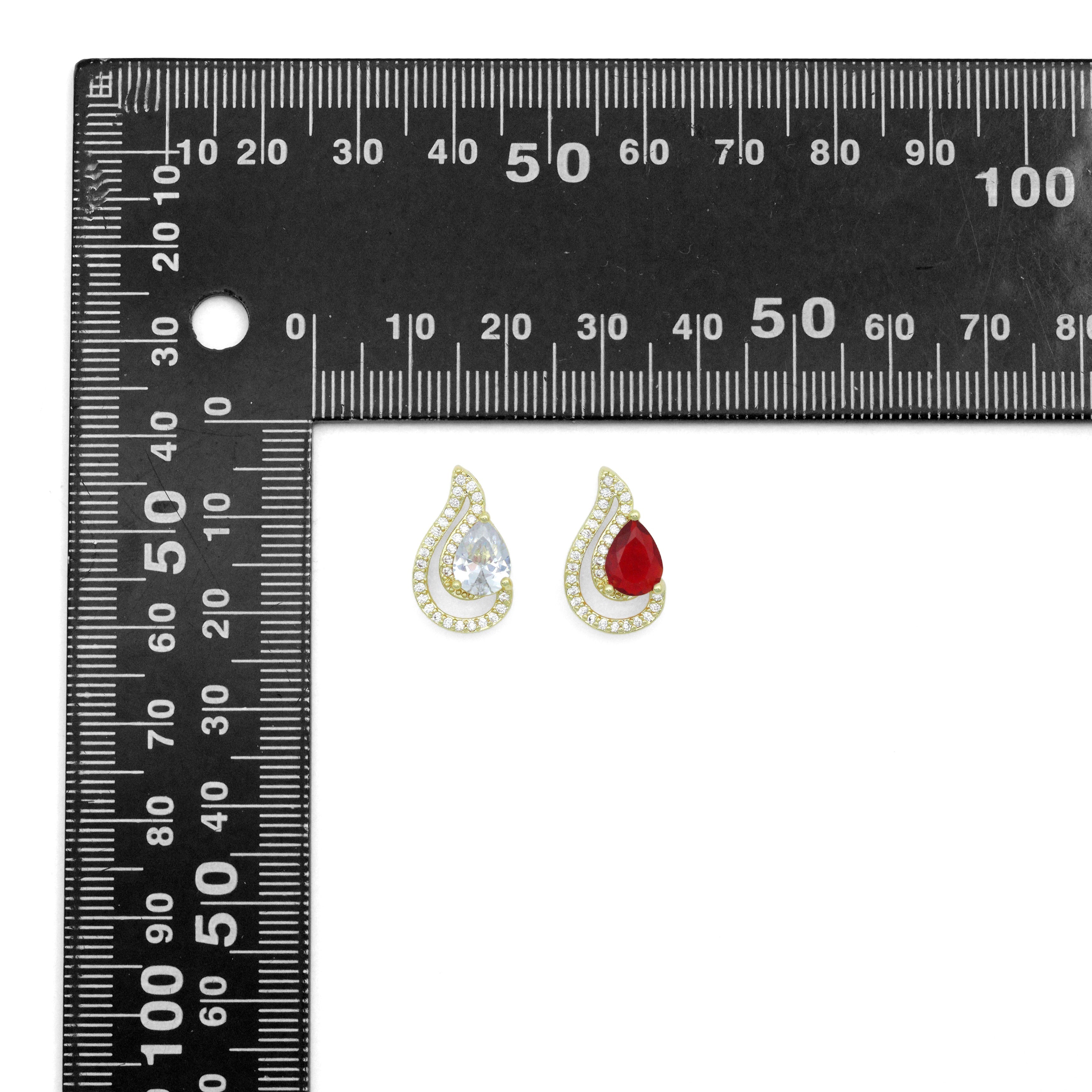 Clear Red CZ Gold Teardrop Shape charm Pendant, Sku#LK1271