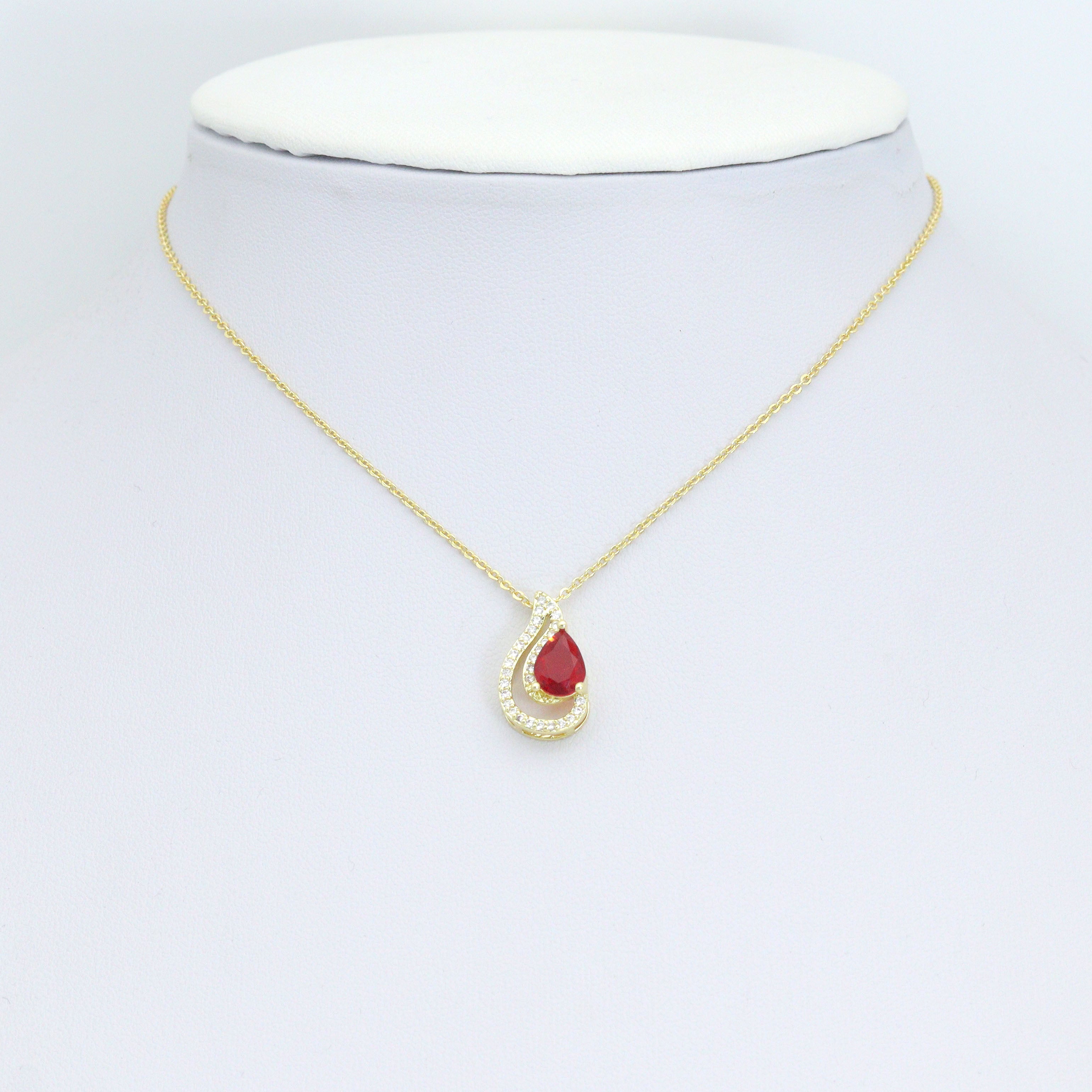 Clear Red CZ Gold Teardrop Shape charm Pendant, Sku#LK1271