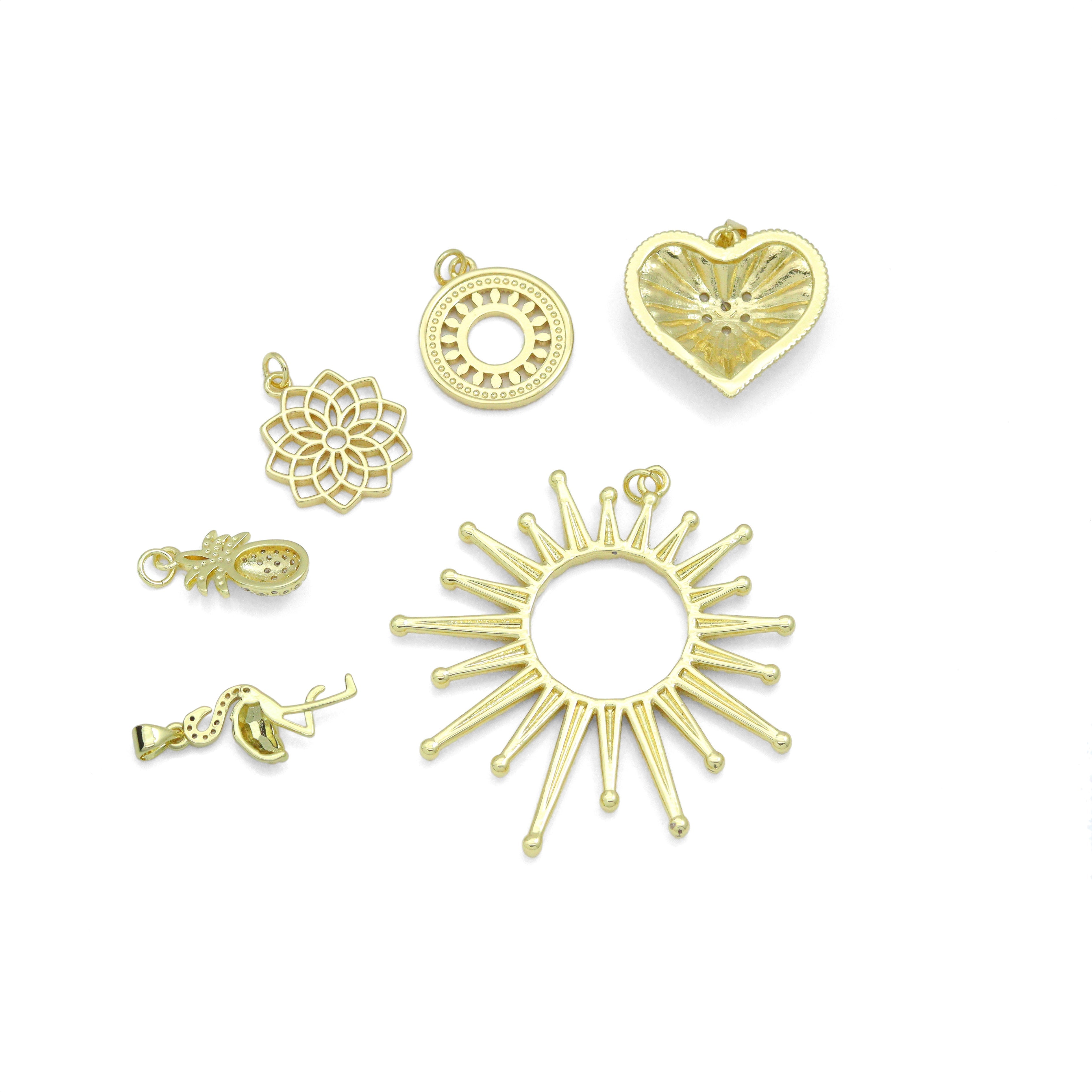 Pineapple Flower Filigree Circle Radical Heart Sunburst Flamingo charm, Sku#LK1270