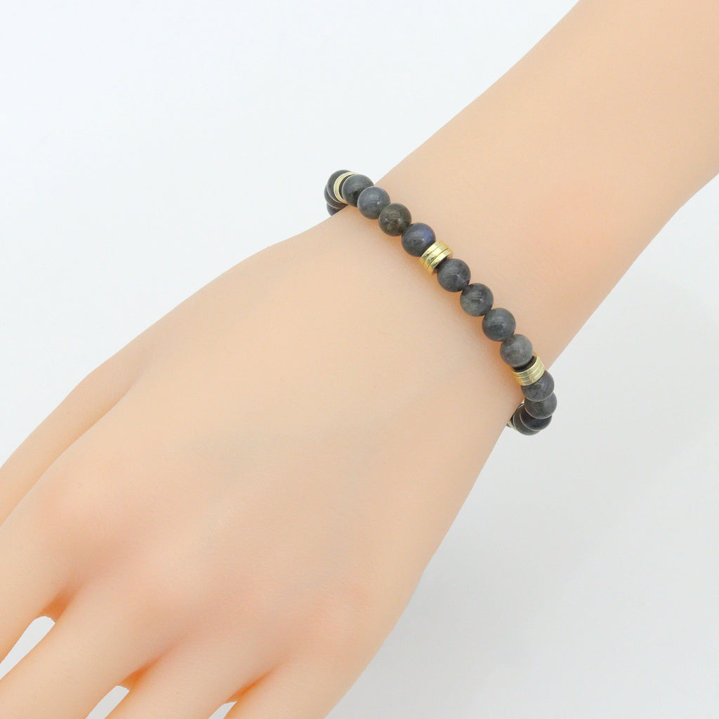 Smooth Round Labradorite with gold spacer stretchy bracelet, EF794