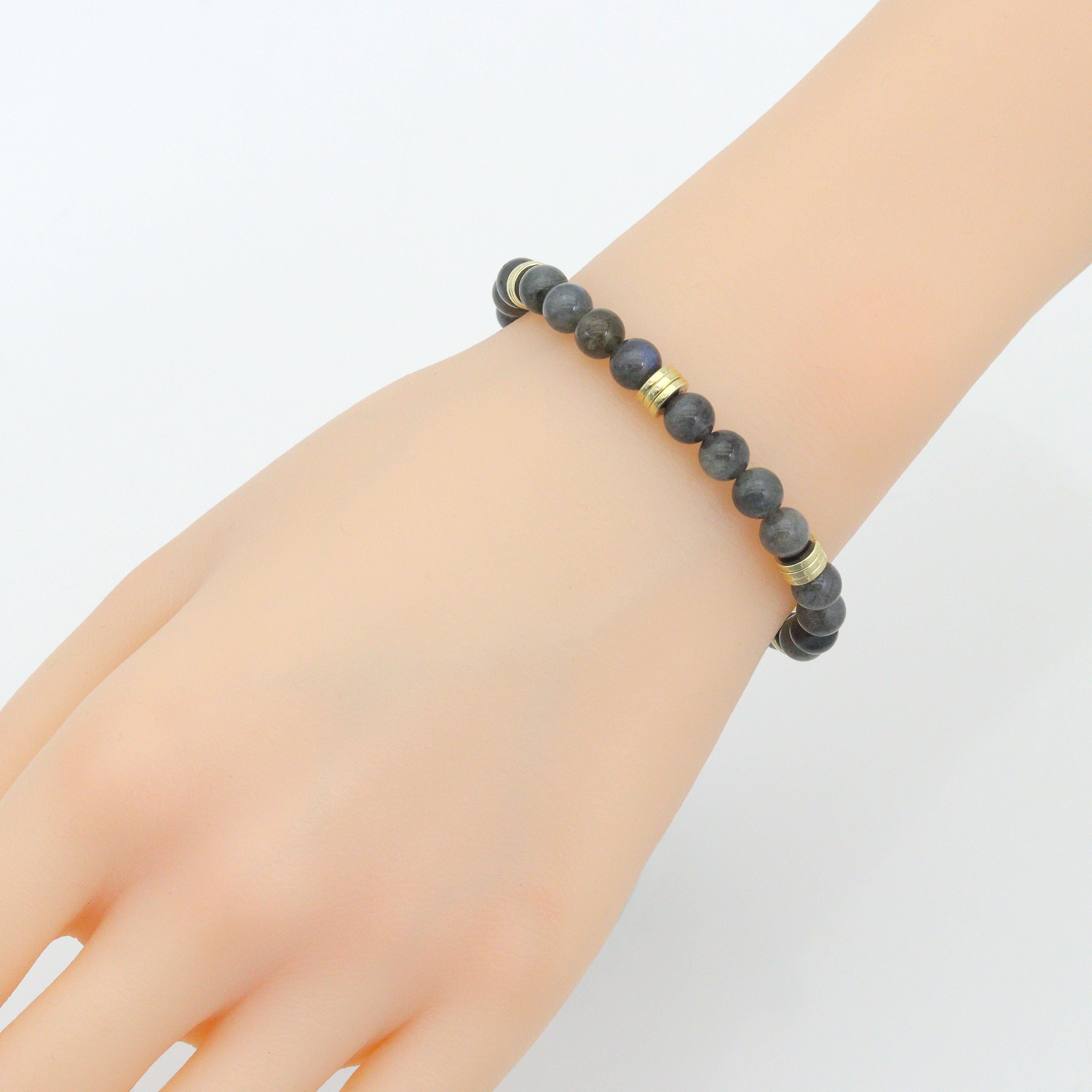 Smooth Round Labradorite with gold spacer stretchy bracelet, EF794