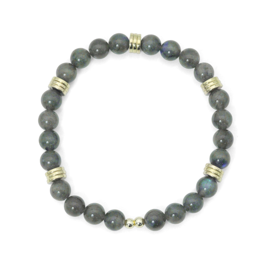 Smooth Round Labradorite with gold spacer stretchy bracelet, EF794