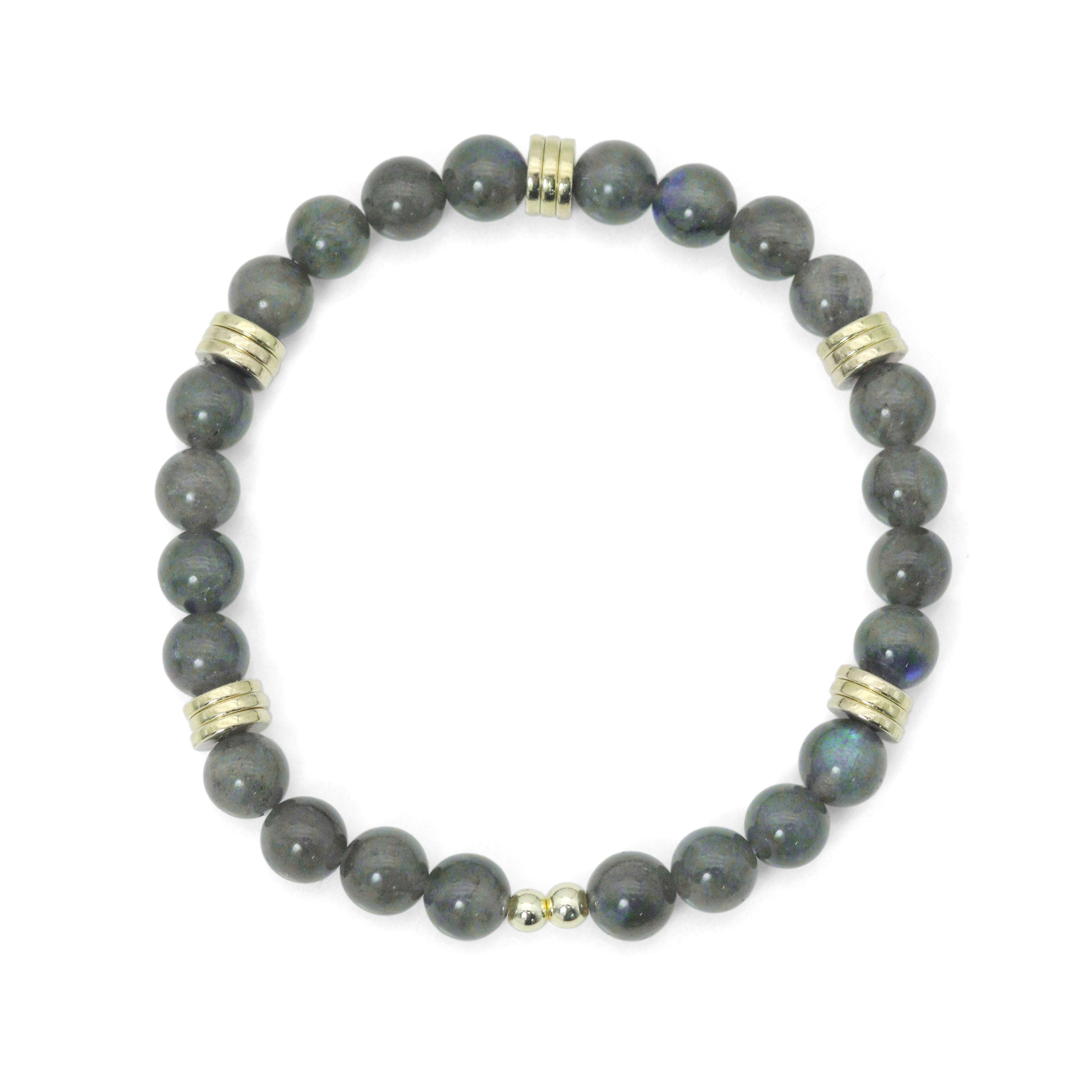 Smooth Round Labradorite with gold spacer stretchy bracelet, EF794