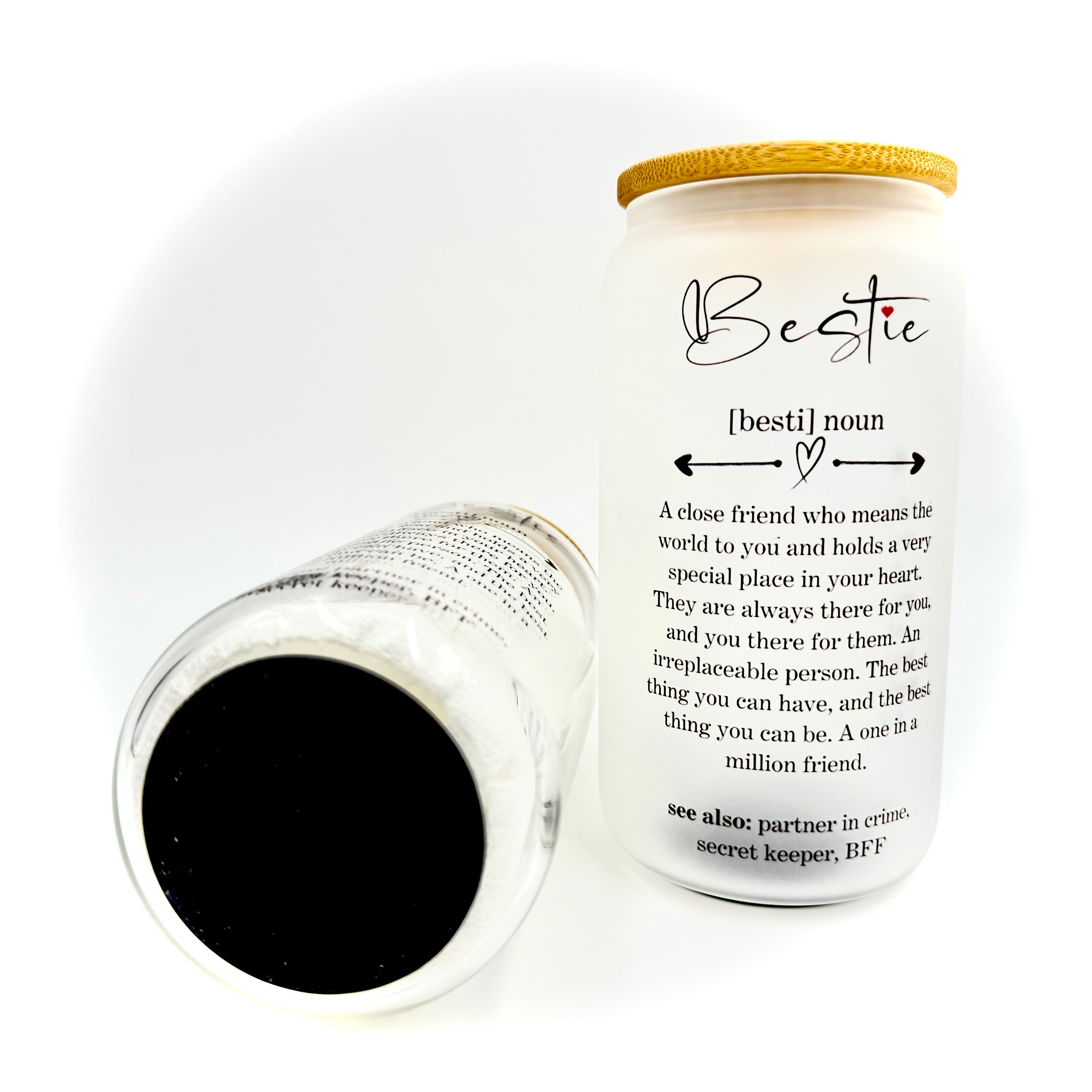 Gobelet en verre canette imprimé par sublimation 16 oz avec paille et couvercle en bambou – Meilleure amie