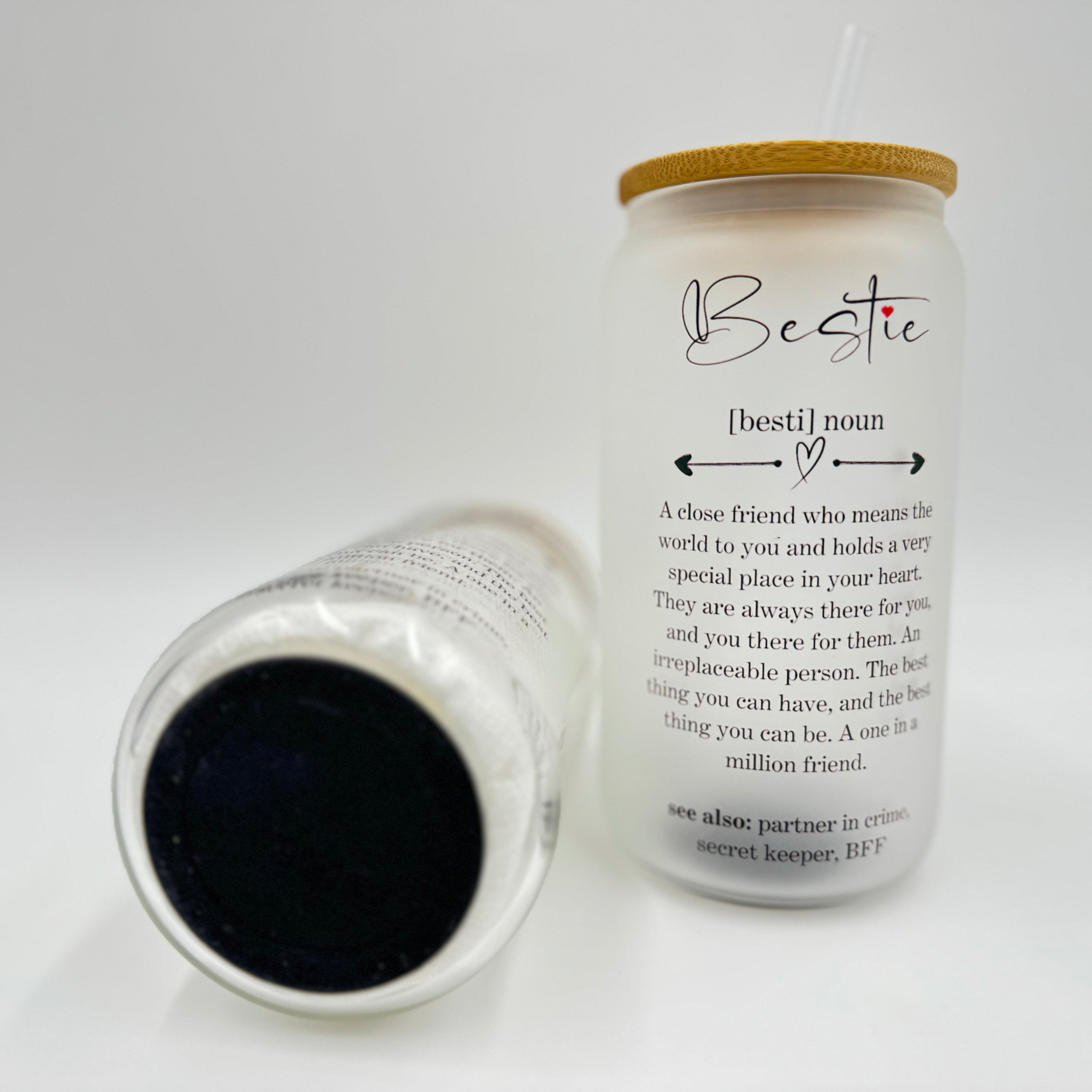 Gobelet en verre canette imprimé par sublimation 16 oz avec paille et couvercle en bambou – Meilleure amie