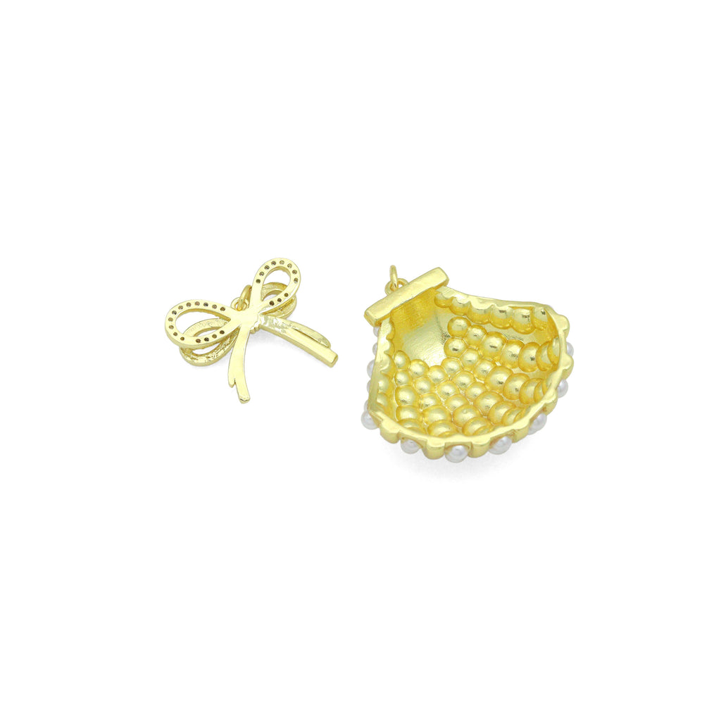 Gold Silver Pearl Shell Bow Pendant charm, Sku#A502