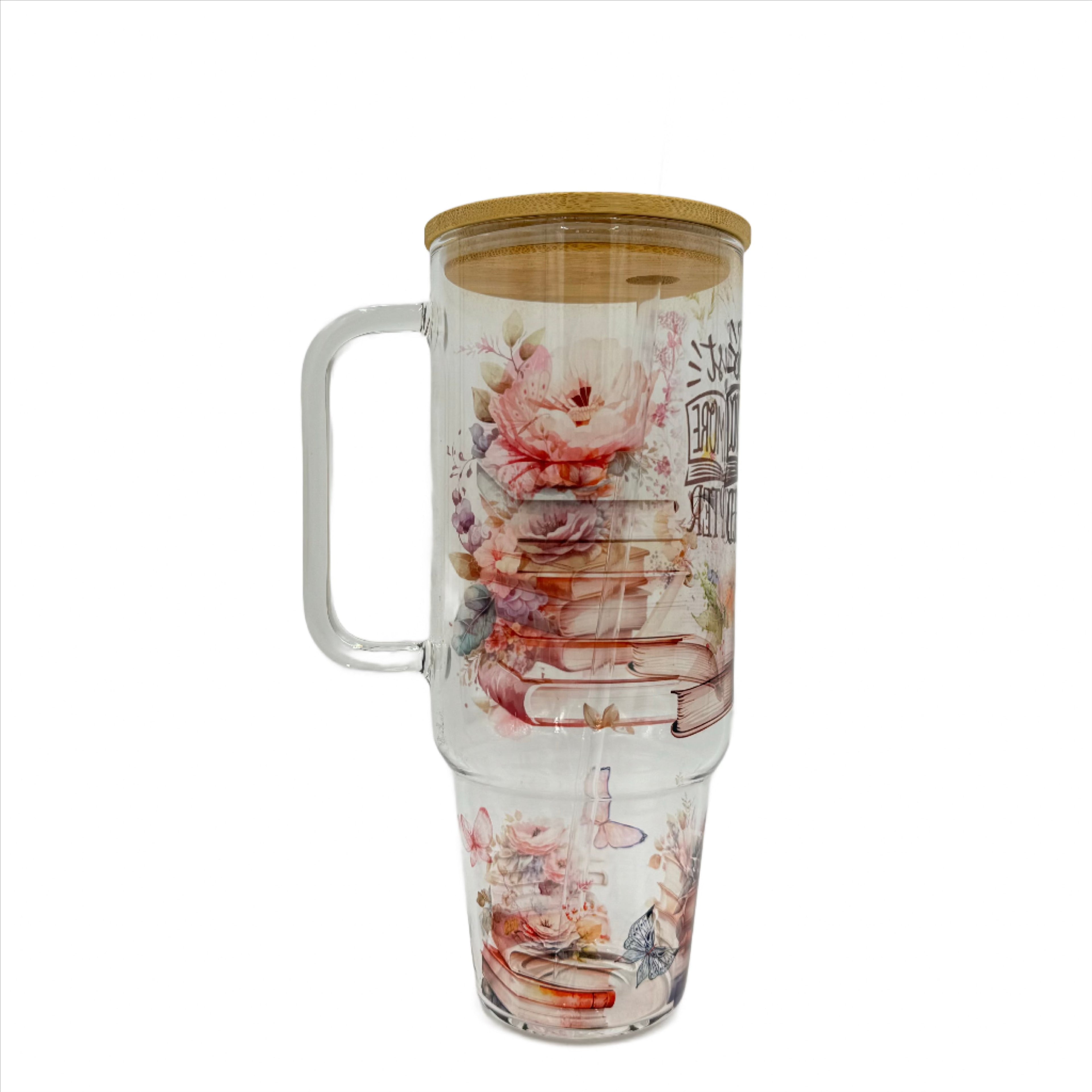 32oz or 40oz Just Another Chapter custom Sublimation Printed Clear or Frost Glass Tumbler, Mug, Cup with Handle