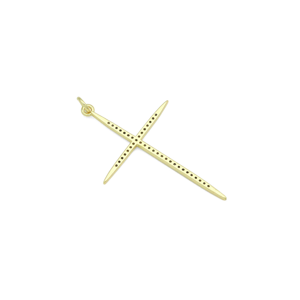 Gold Clear CZ Cross Pendant charm, Sku#F388