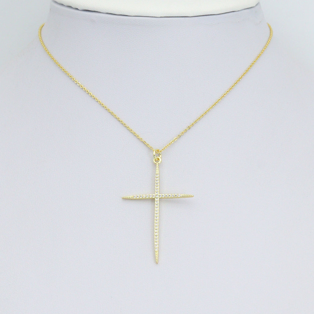 Gold Clear CZ Cross Pendant charm, Sku#F388