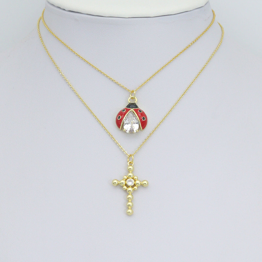 Gold Silver Ball Cross Ladybird Ladybug Pendant charm, Sku#A505